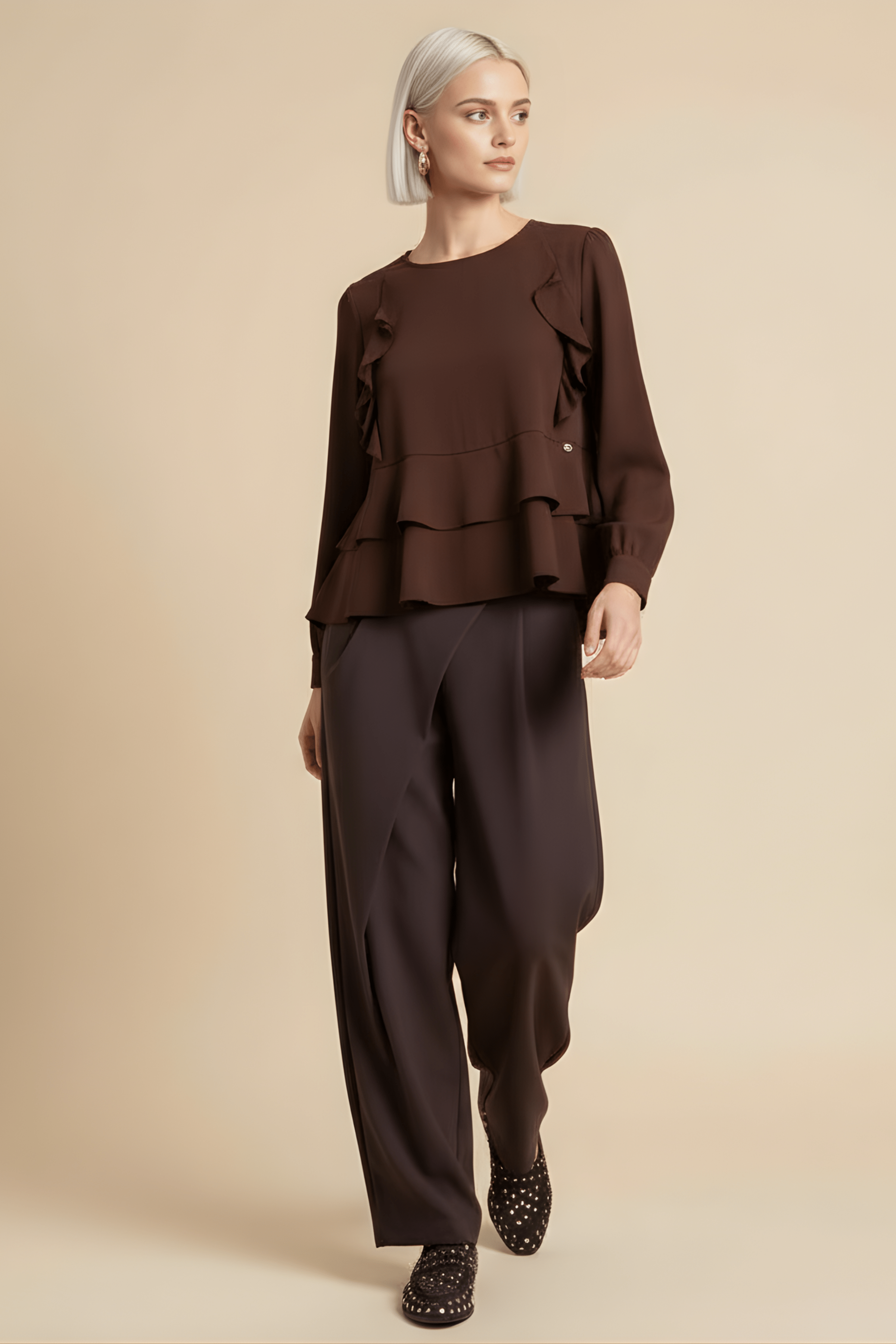 Sudadera marron raglan con volantes Lolitas&L - lolitasyl.com