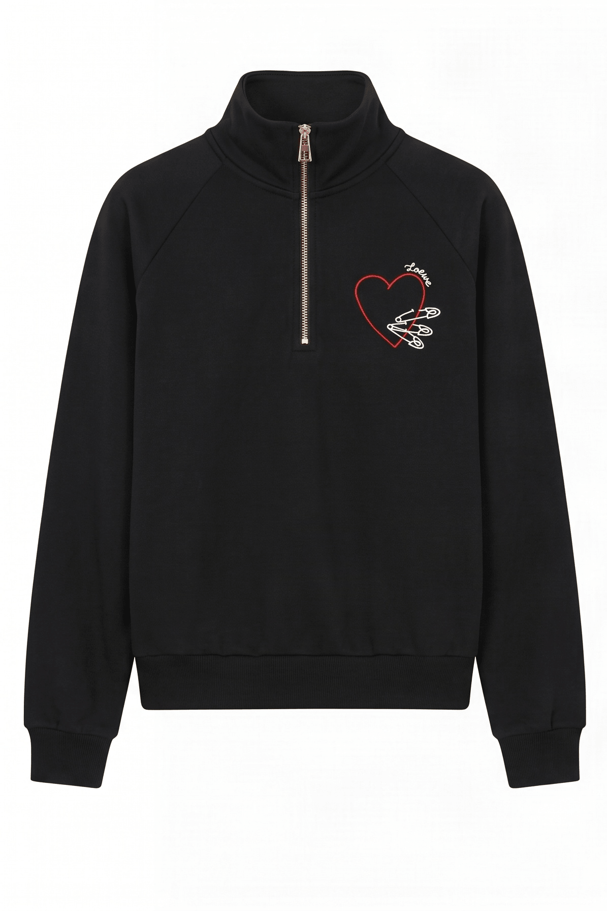 Sudadera Negra en Felpa de Algodón con Bordado Corazón e Imperdibles – Lolitas&L - lolitasyl.com