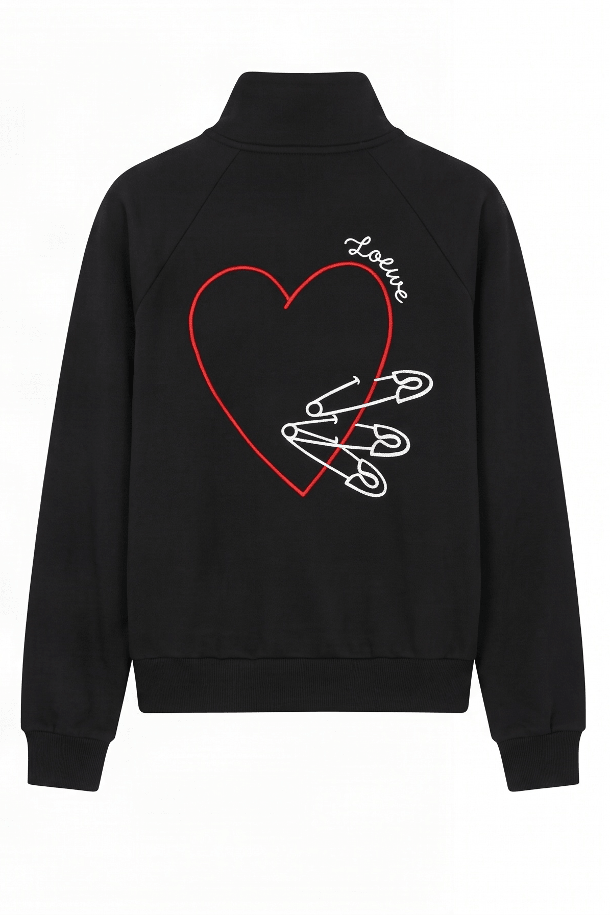 Sudadera Negra en Felpa de Algodón con Bordado Corazón e Imperdibles – Lolitas&L - lolitasyl.com