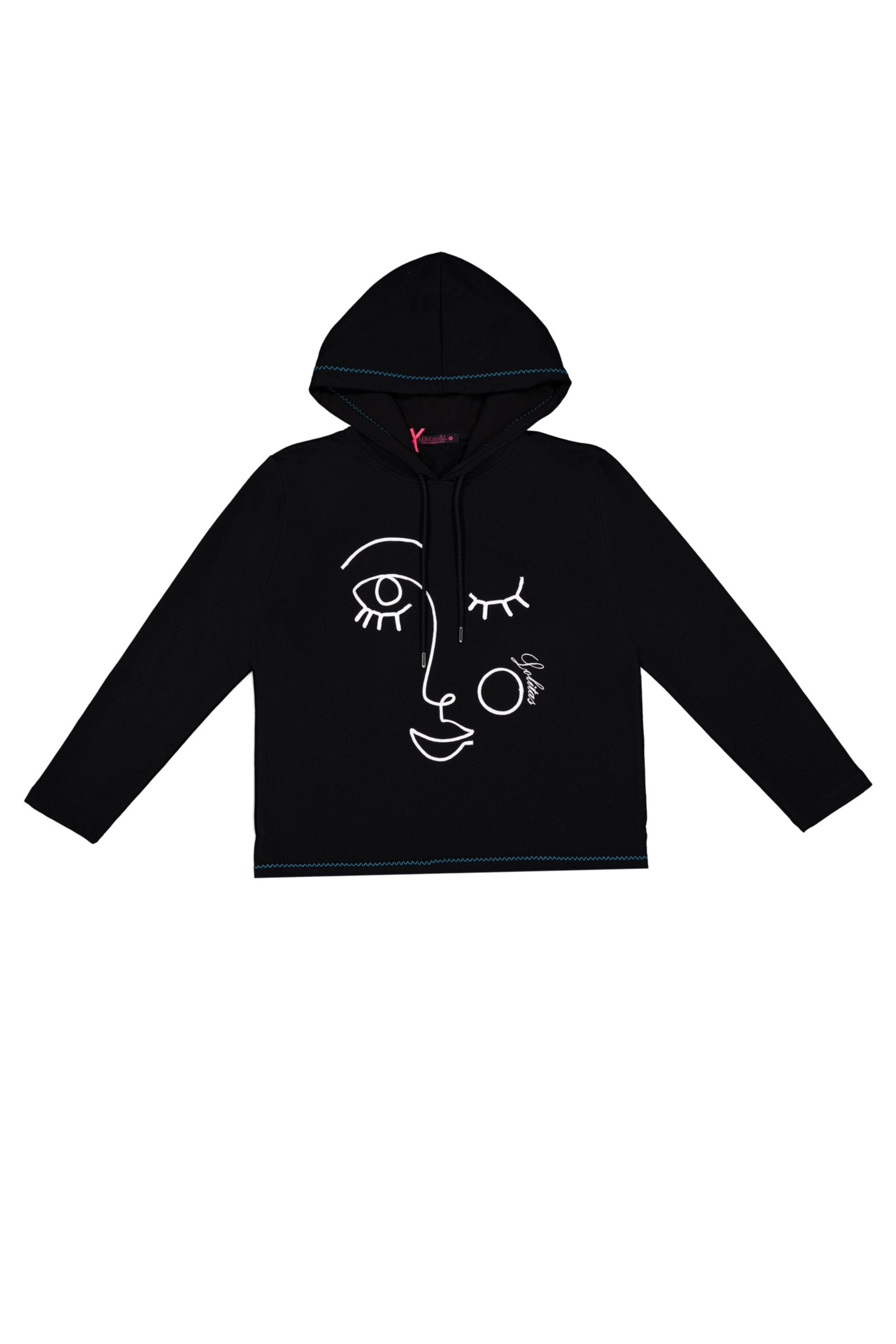 Sudadera negra estampado cara con capucha Lolitas&L - lolitasyl.com