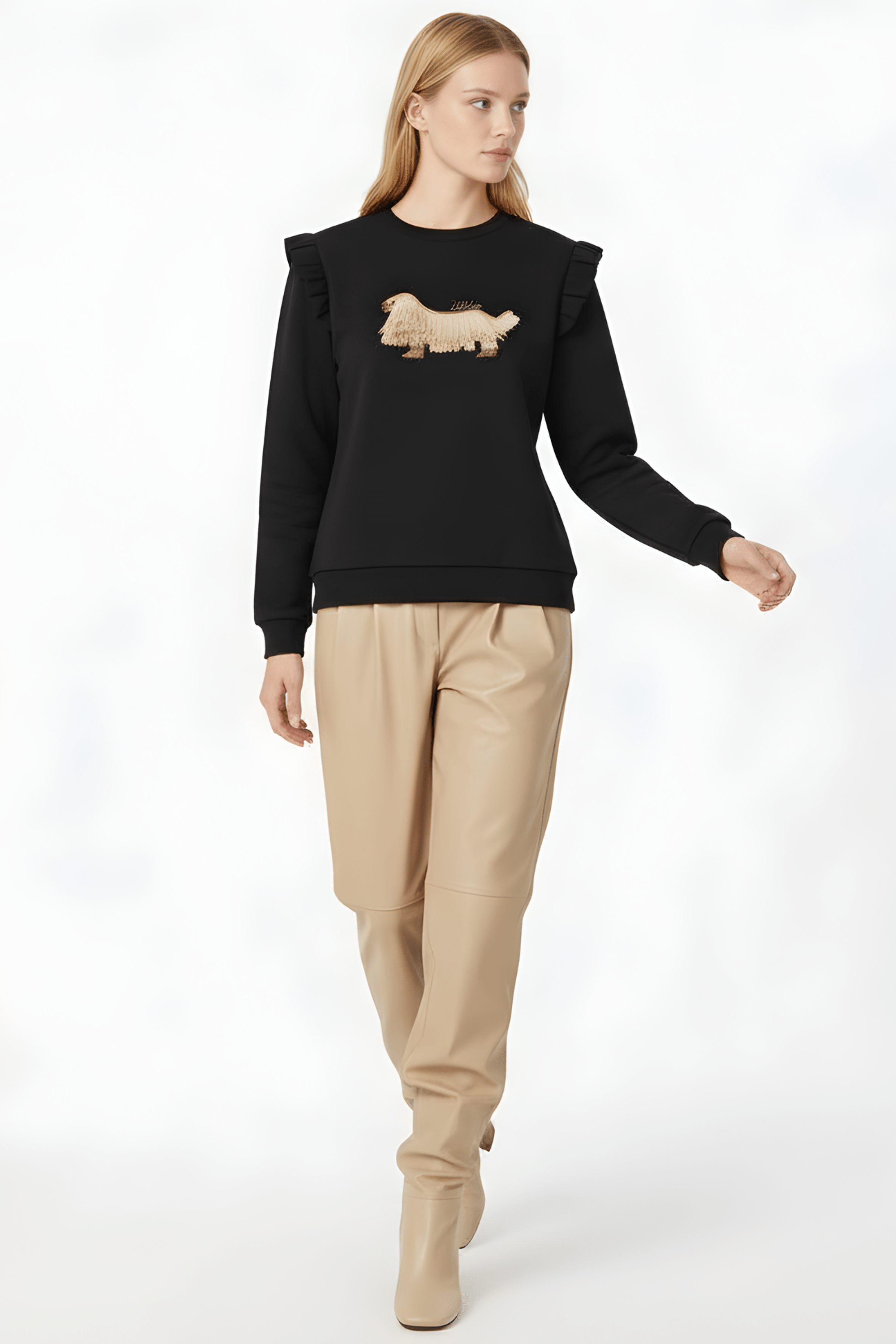 Sudadera negra perrito bordado con volantes Lolitas&L - lolitasyl.com