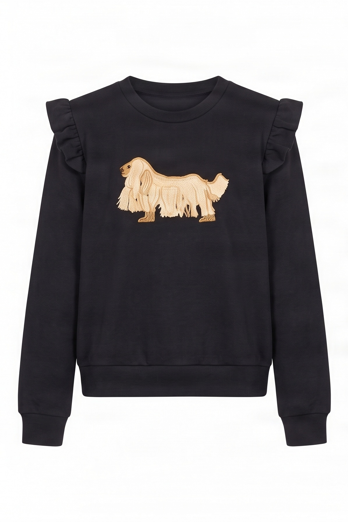 Sudadera negra perrito bordado con volantes Lolitas&L