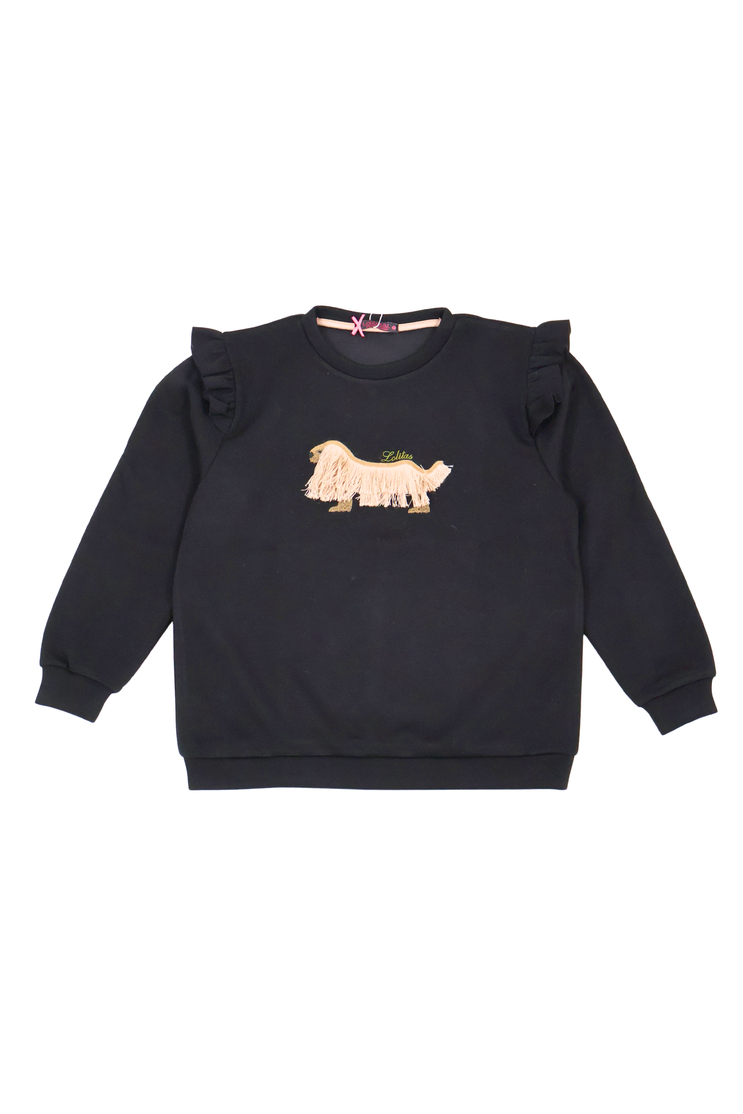 Sudadera negra perrito bordado con volantes Lolitas&L