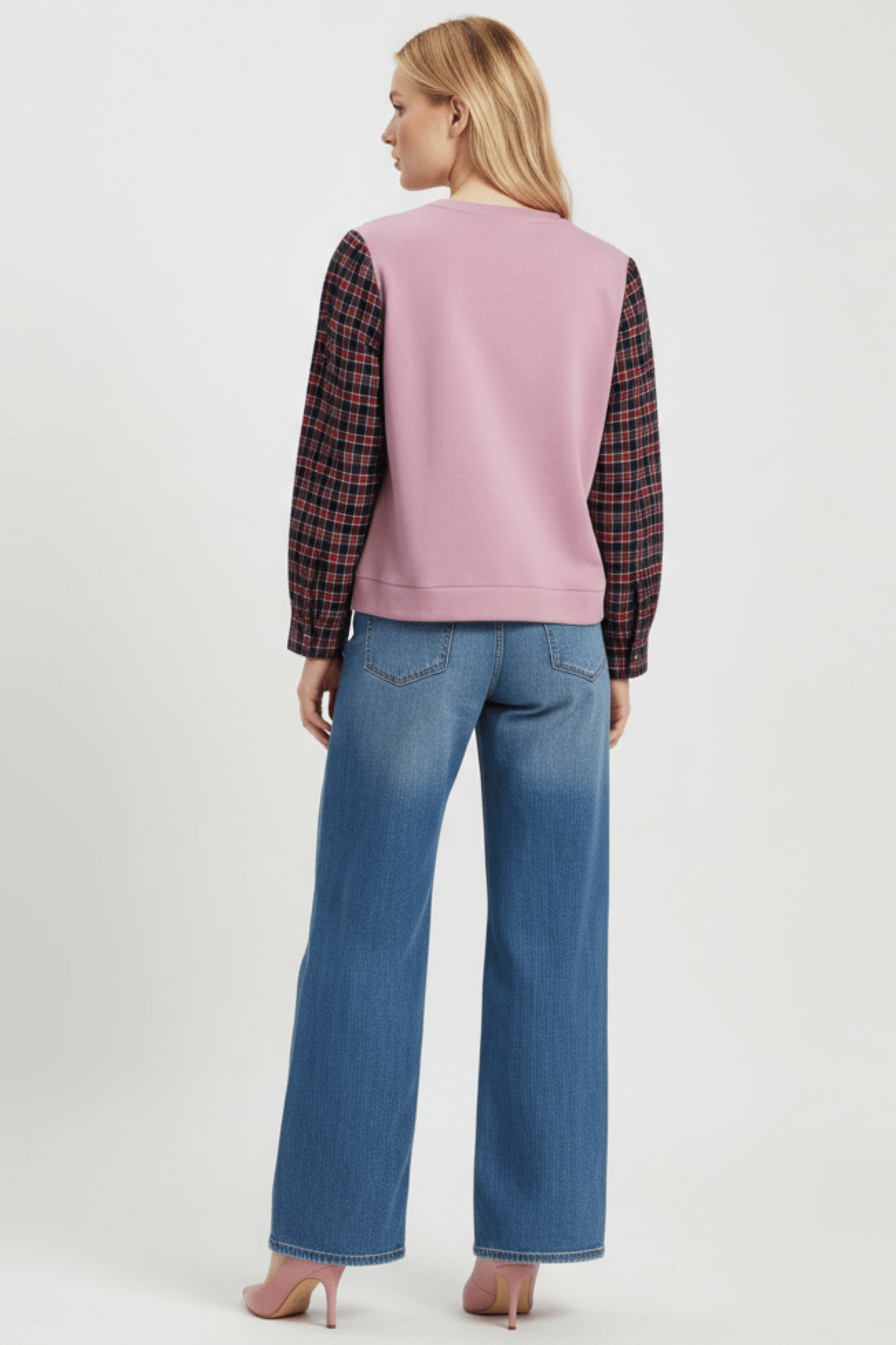 Sudadera rosa con bordado zapatillas y manga larga cuadros Lolitas&L - lolitasyl.com