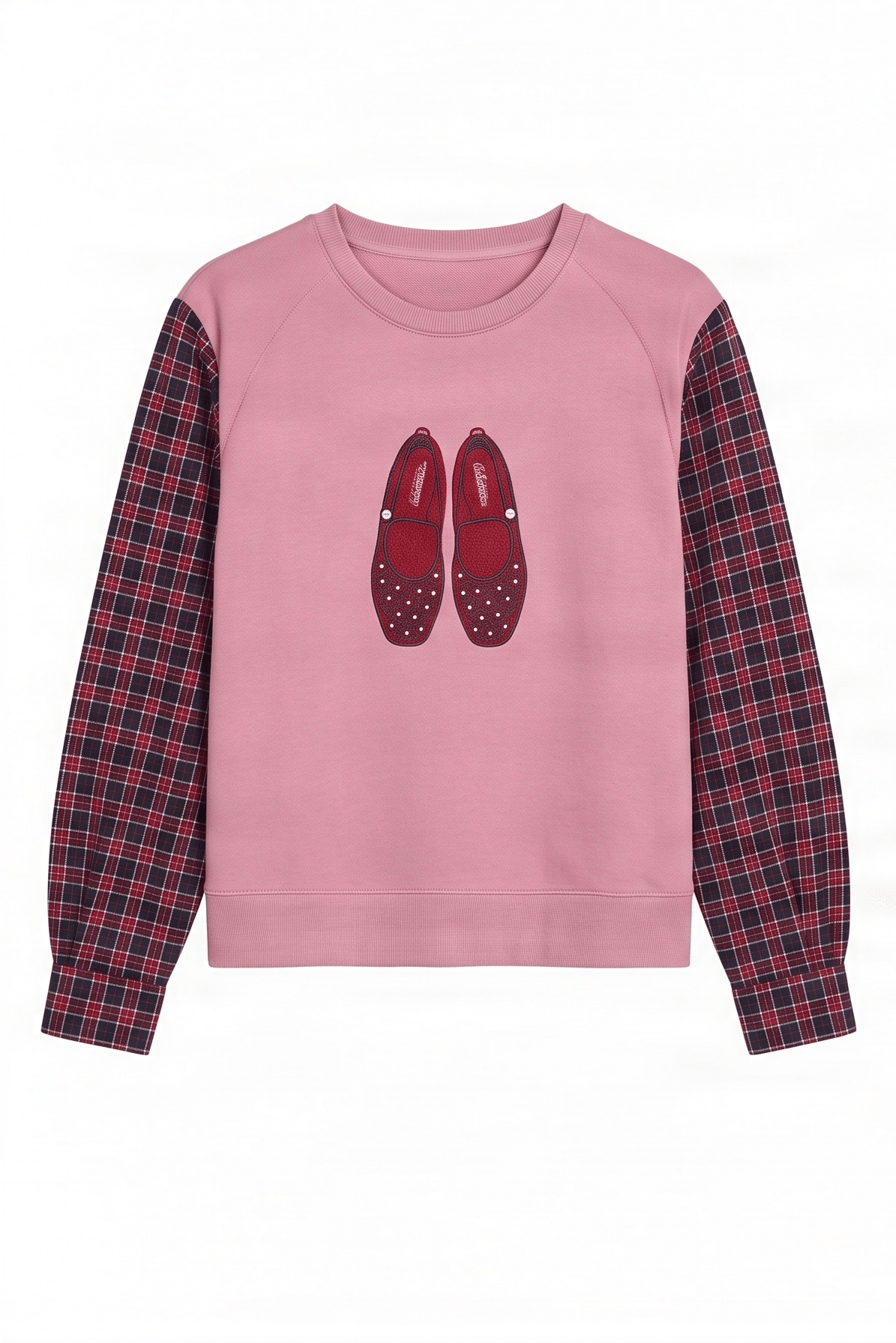 Sudadera rosa con bordado zapatillas y manga larga cuadros Lolitas&L - lolitasyl.com