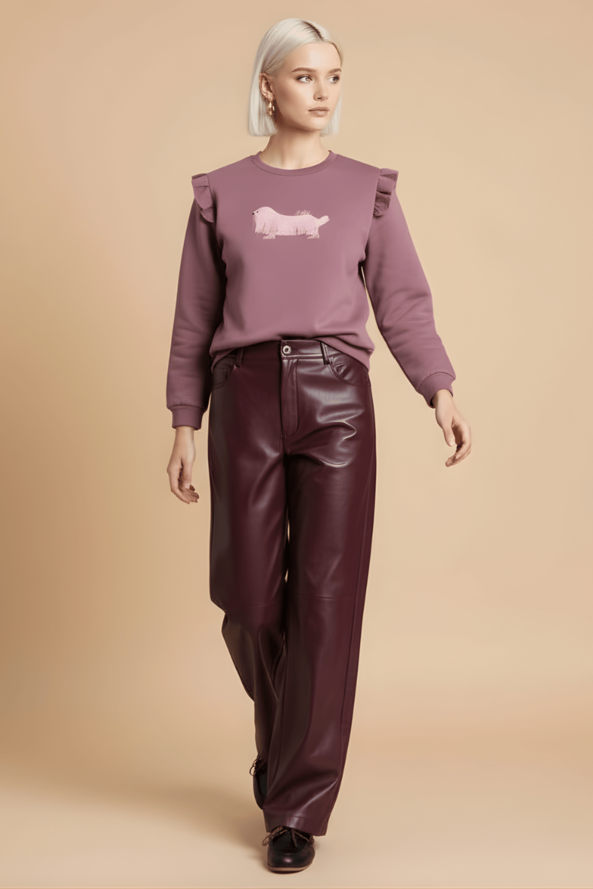 Sudadera rosa perrito bordado con volantes Lolitas&L - lolitasyl.com