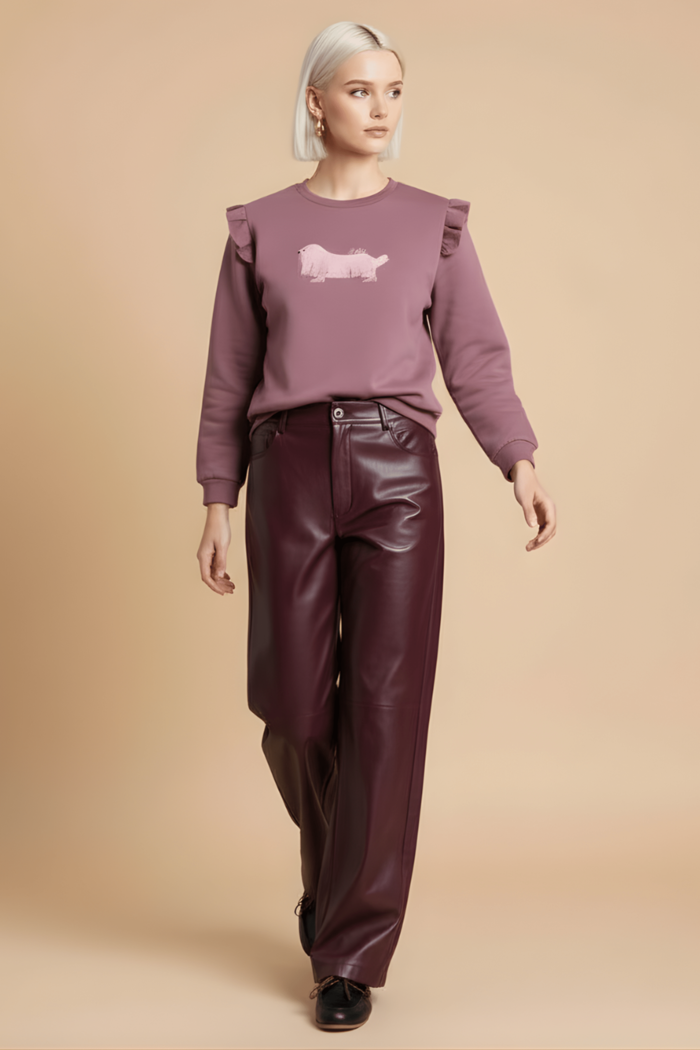 Sudadera rosa perrito bordado con volantes Lolitas&L - lolitasyl.com