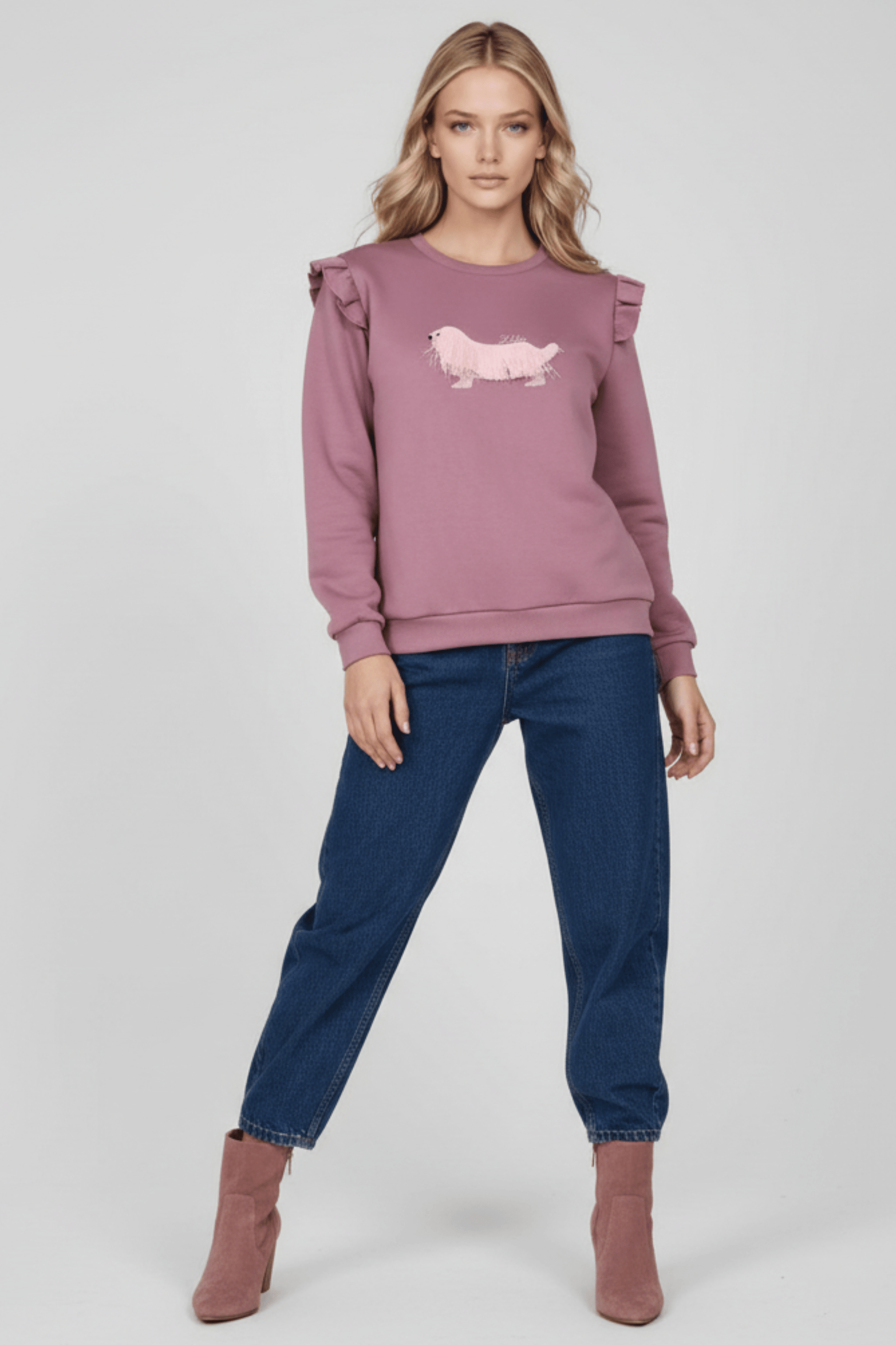 Sudadera rosa perrito bordado con volantes Lolitas&L - lolitasyl.com