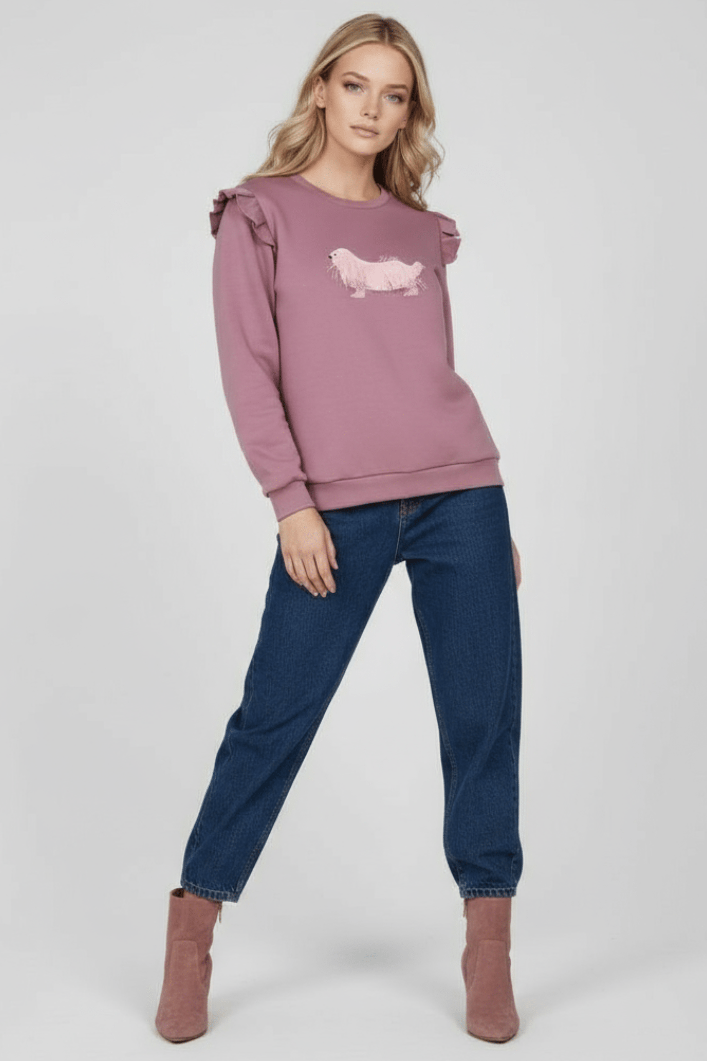 Sudadera rosa perrito bordado con volantes Lolitas&L - lolitasyl.com