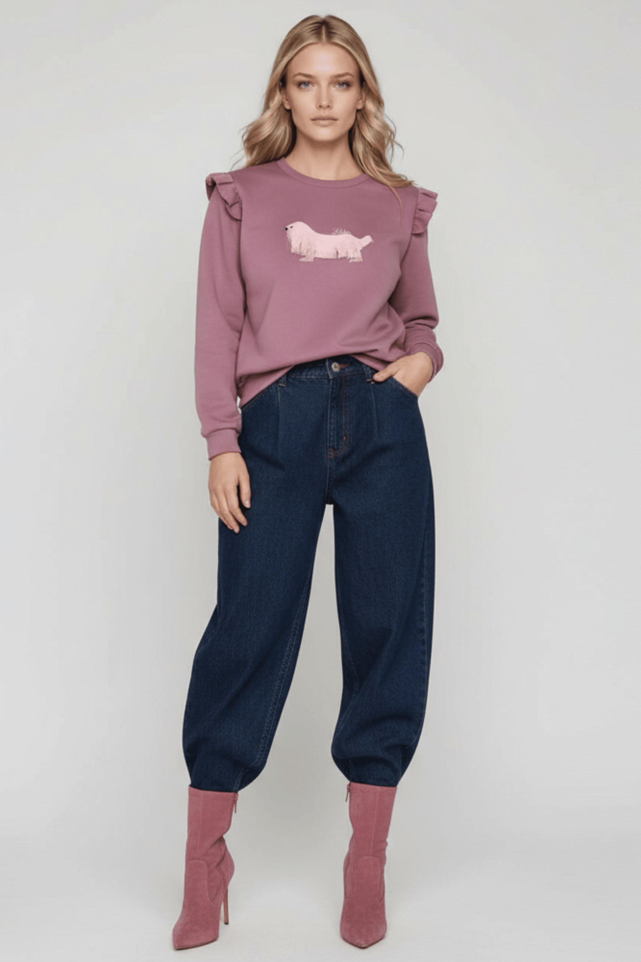 Sudadera rosa perrito bordado con volantes Lolitas&L - lolitasyl.com