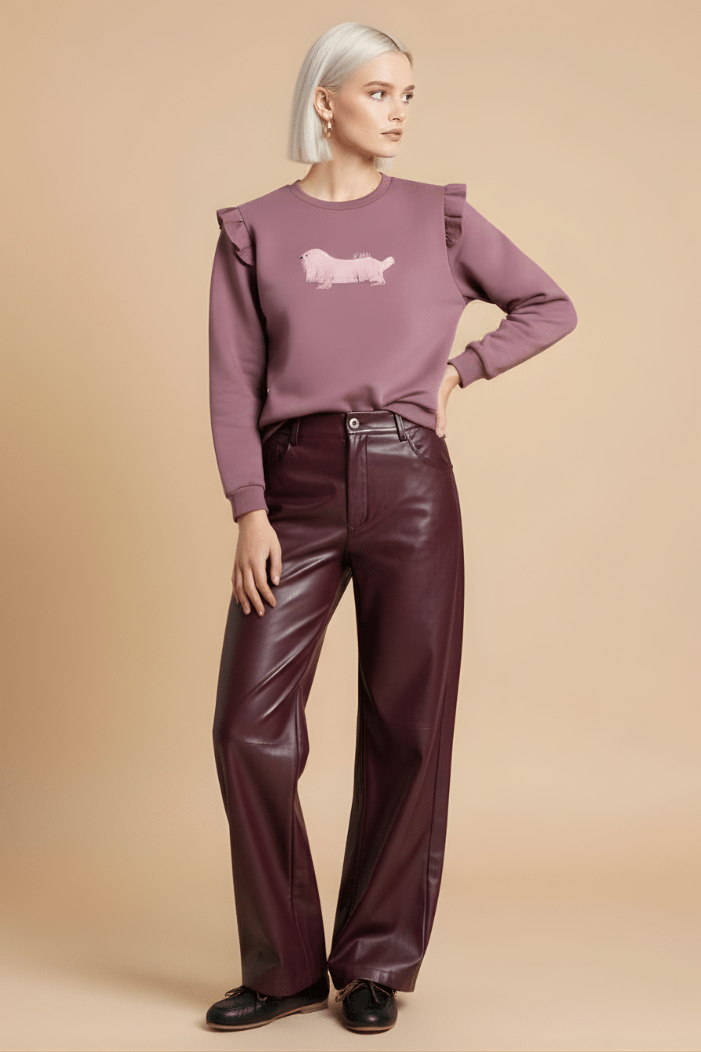 Sudadera rosa perrito bordado con volantes Lolitas&L - lolitasyl.com