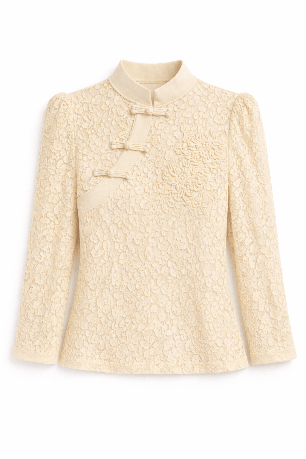 Top Crema de Encaje y Jersey de Inspiración Qipao con Cuello Oriental – Lolitas&L - lolitasyl.com