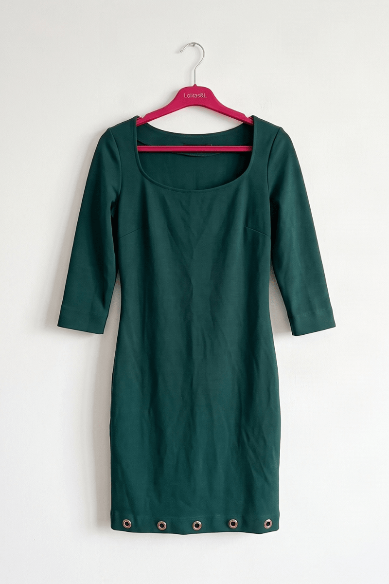Vestido Ajustado de Punto Verde Esmeralda con Arandelas Preloved - lolitasyl.com