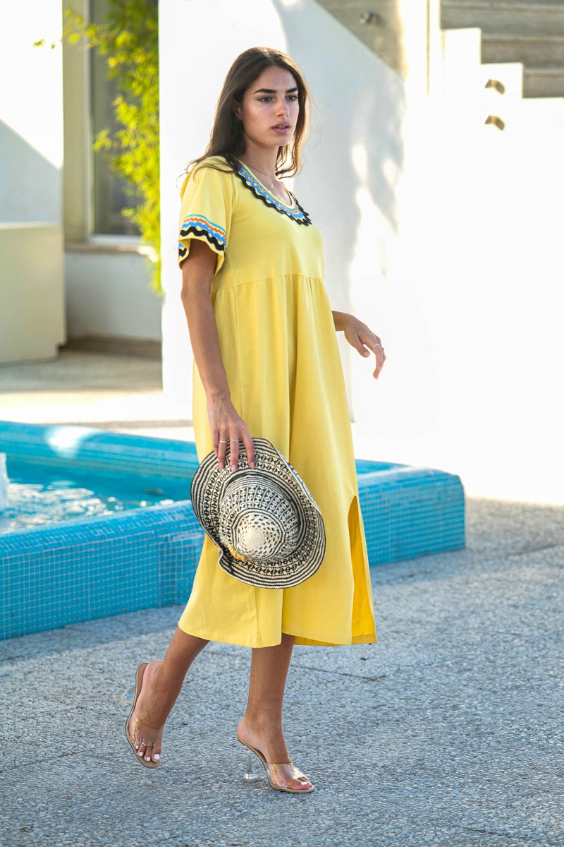 Vestido amarillo algodon largo con picunela Lolitas&L