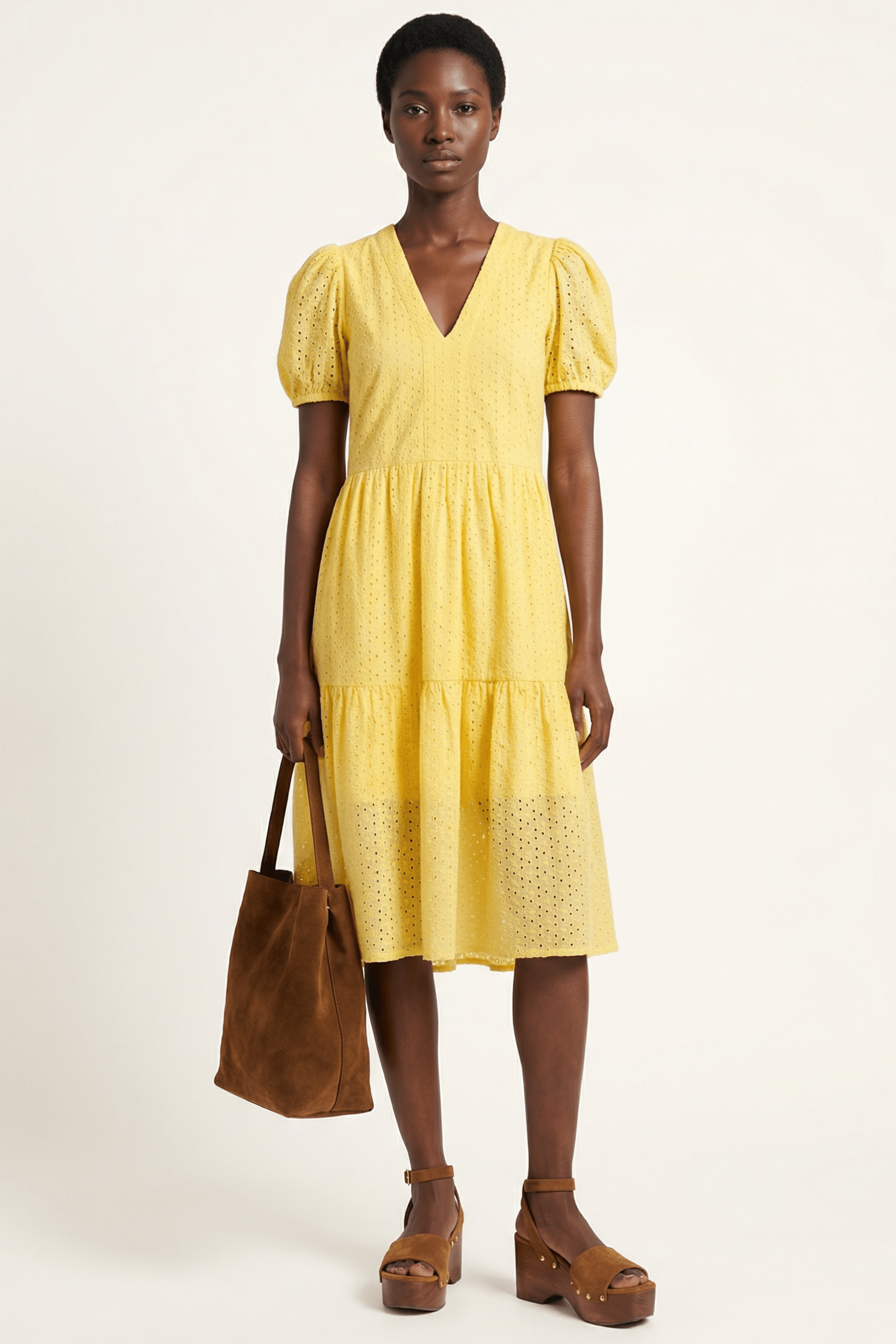 Vestido amarillo bordado ingles manga abullonada Lolitas&L - lolitasyl.com