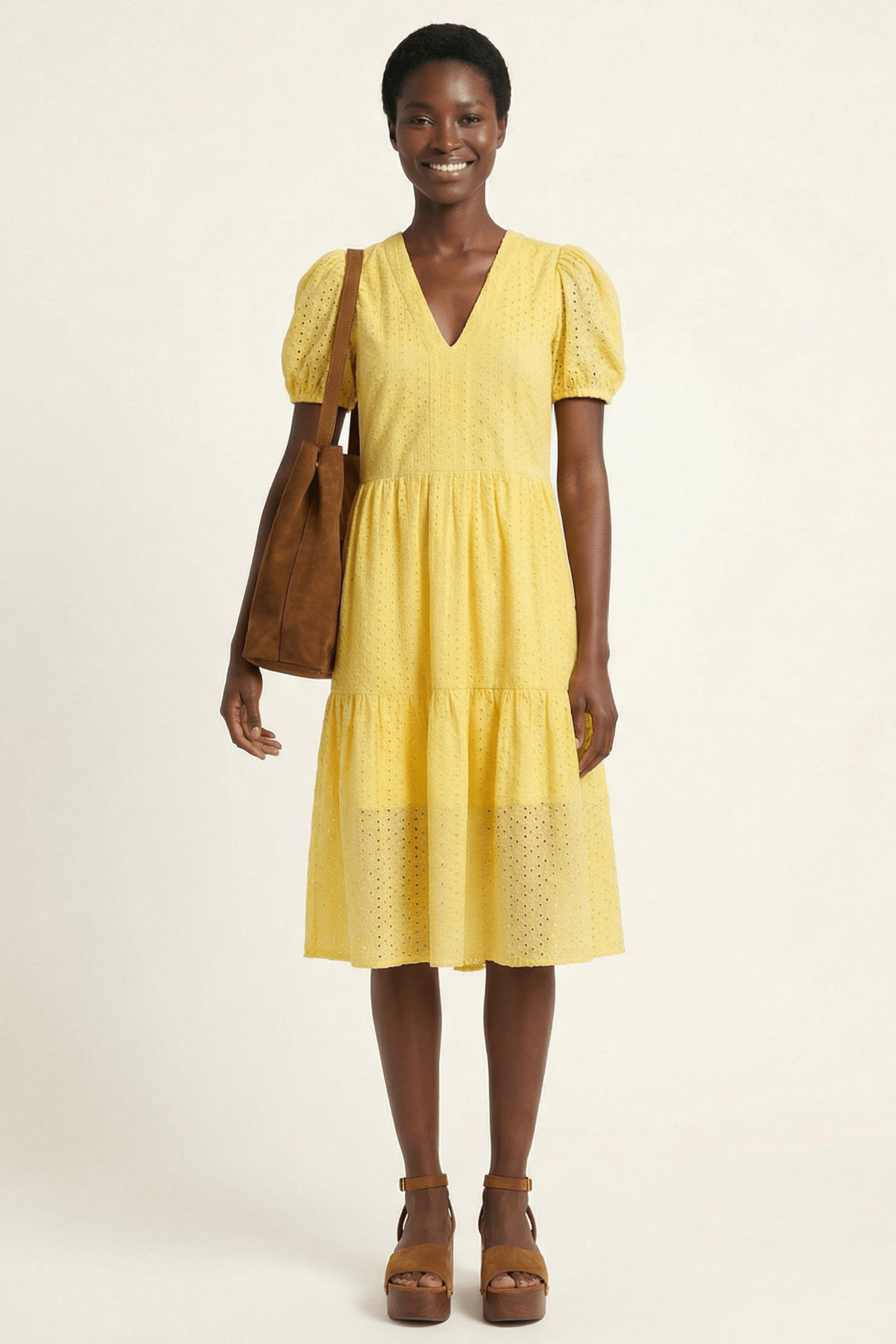 Vestido amarillo bordado ingles manga abullonada Lolitas&L - lolitasyl.com