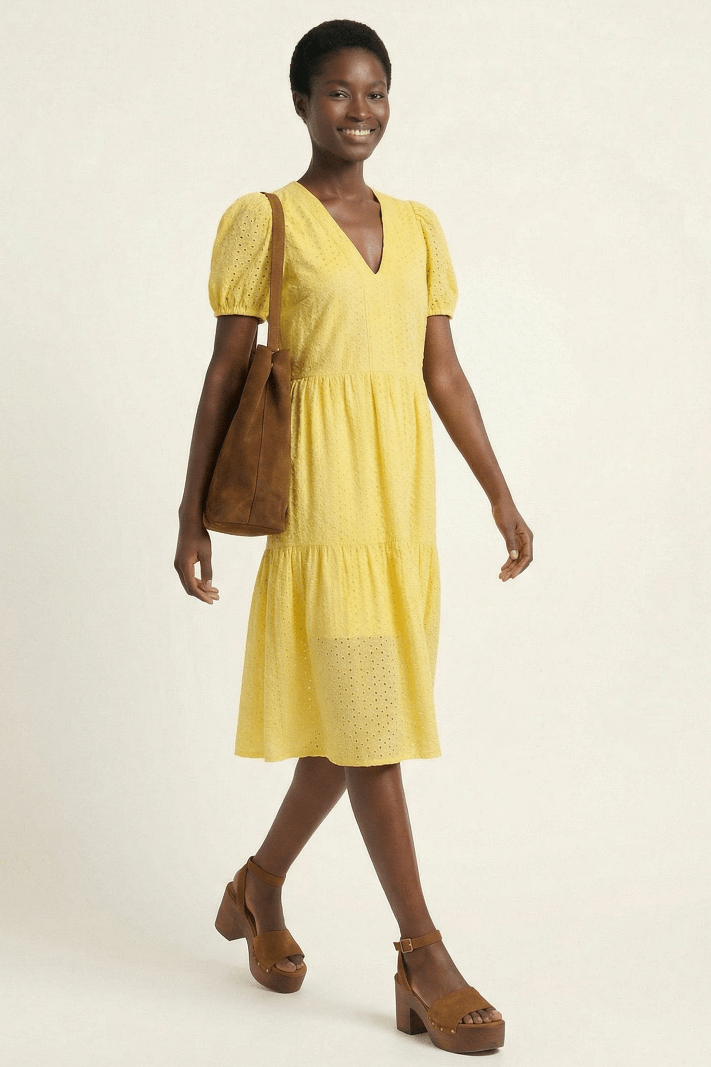 Vestido amarillo bordado ingles manga abullonada Lolitas&L - lolitasyl.com