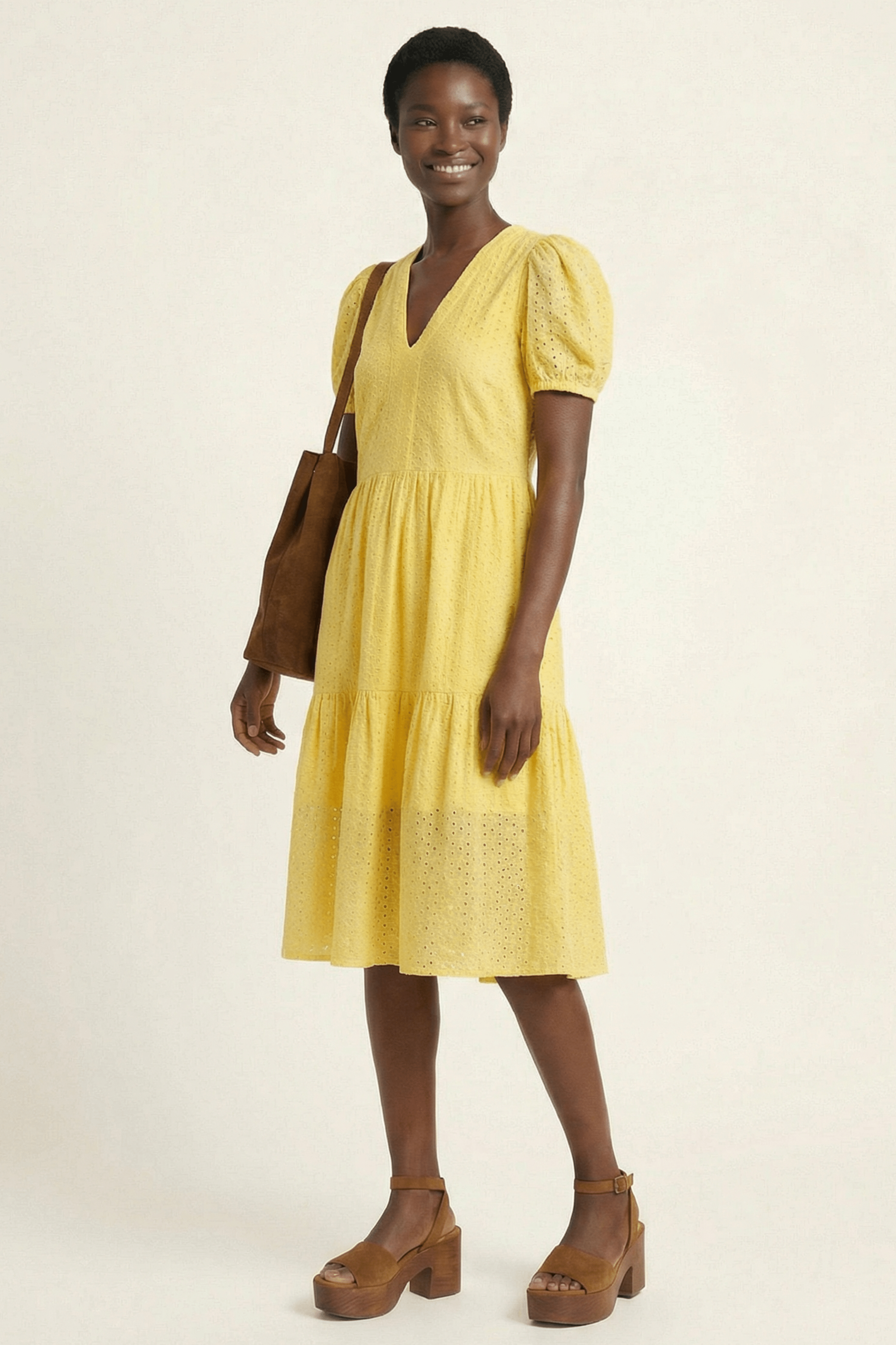 Vestido amarillo bordado ingles manga abullonada Lolitas&L - lolitasyl.com