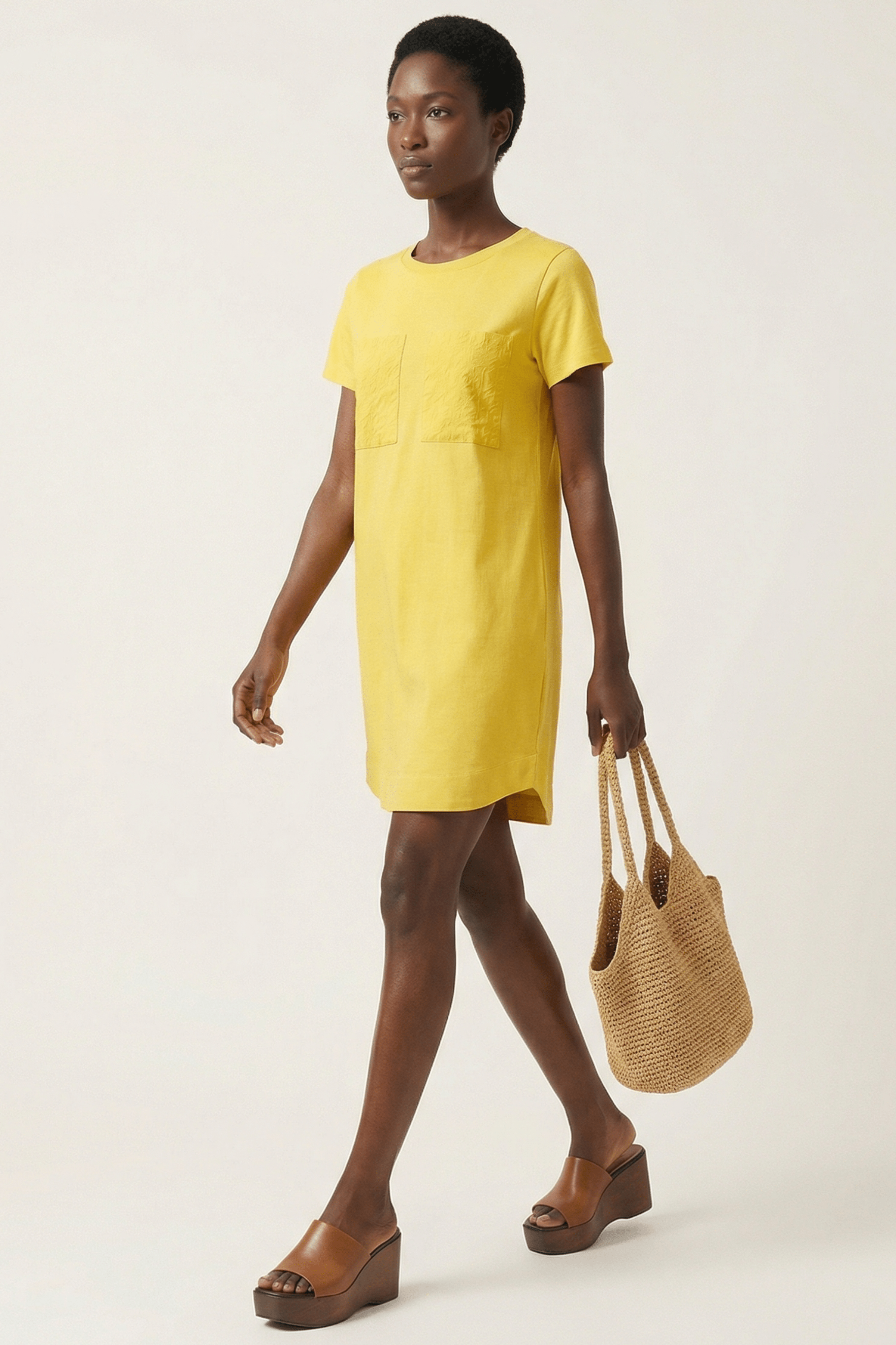 Vestido amarillo con bolsillos en el pecho de bordado ingles Lolitas&L - lolitasyl.com