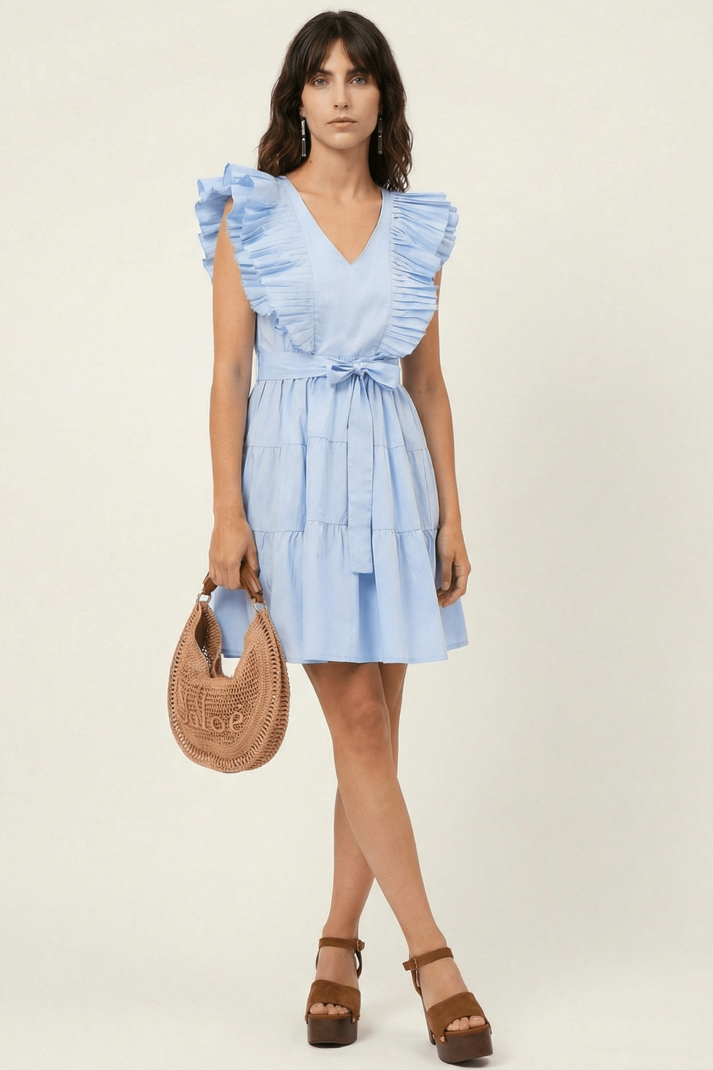 Vestido azul cielo corto con plisado en el pecho Lolitas&L - lolitasyl.com