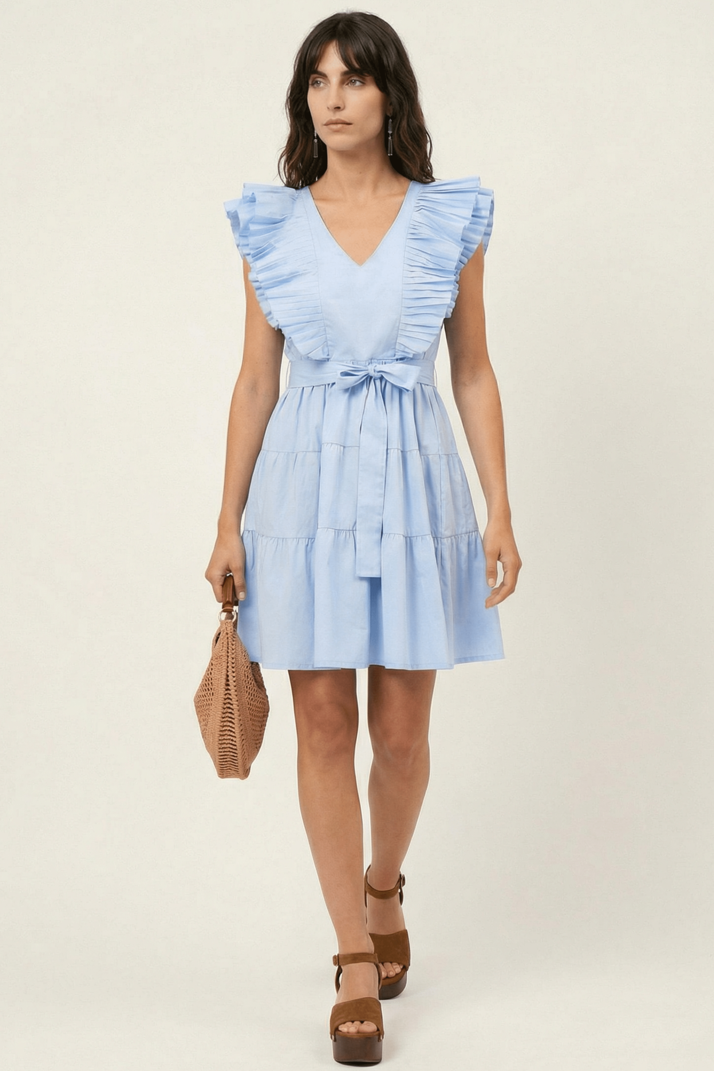 Vestido azul cielo corto con plisado en el pecho Lolitas&L - lolitasyl.com
