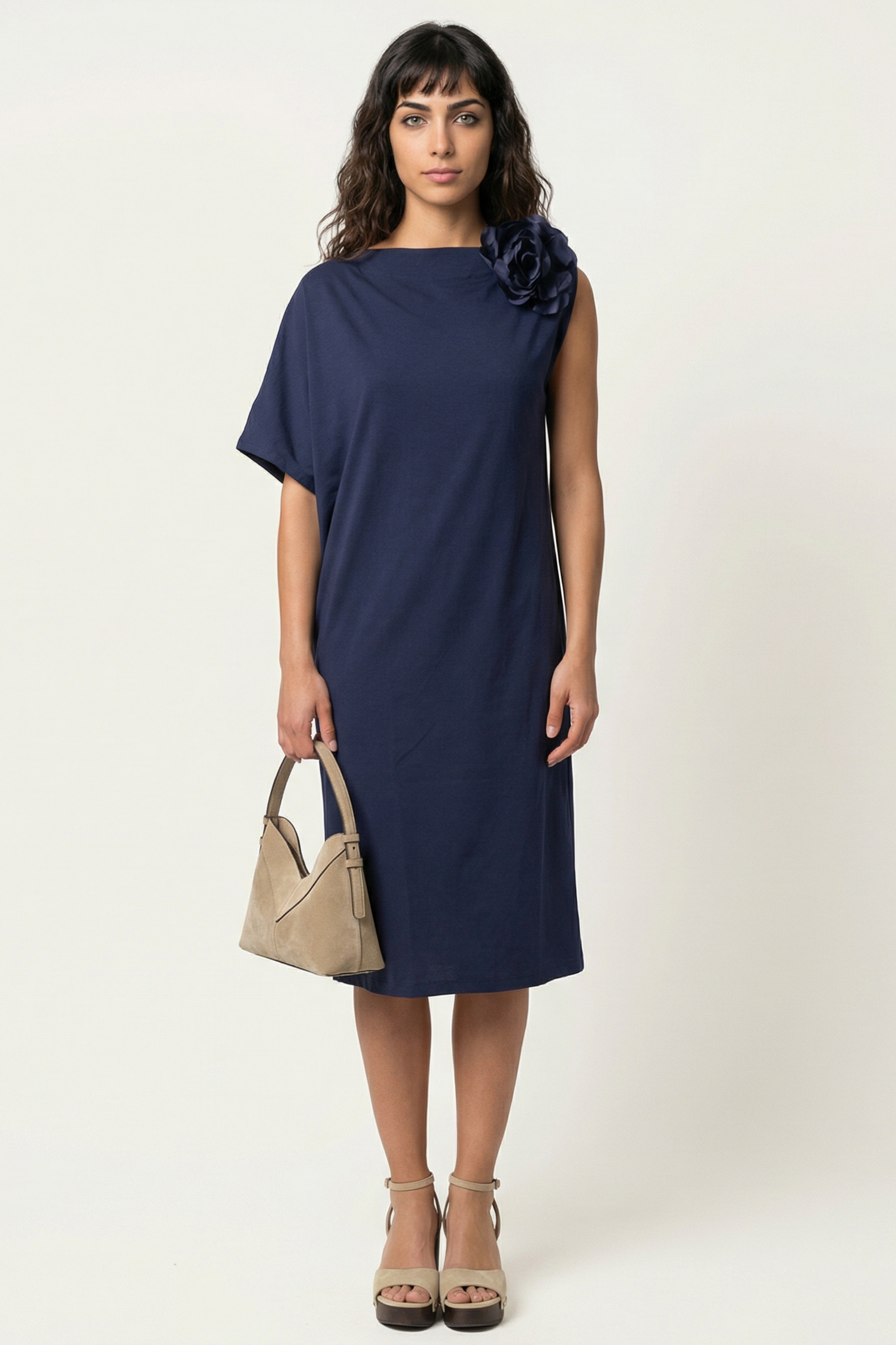 Vestido azul marino asimetrico con flor Lolitas&L