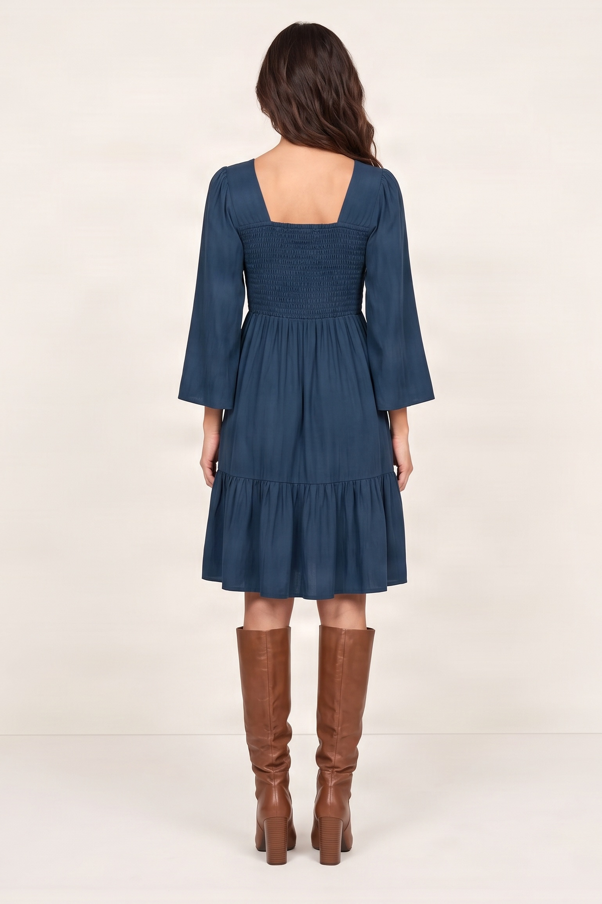 Vestido azul petroleo con nido de abeja en el pecho Lolitas&L