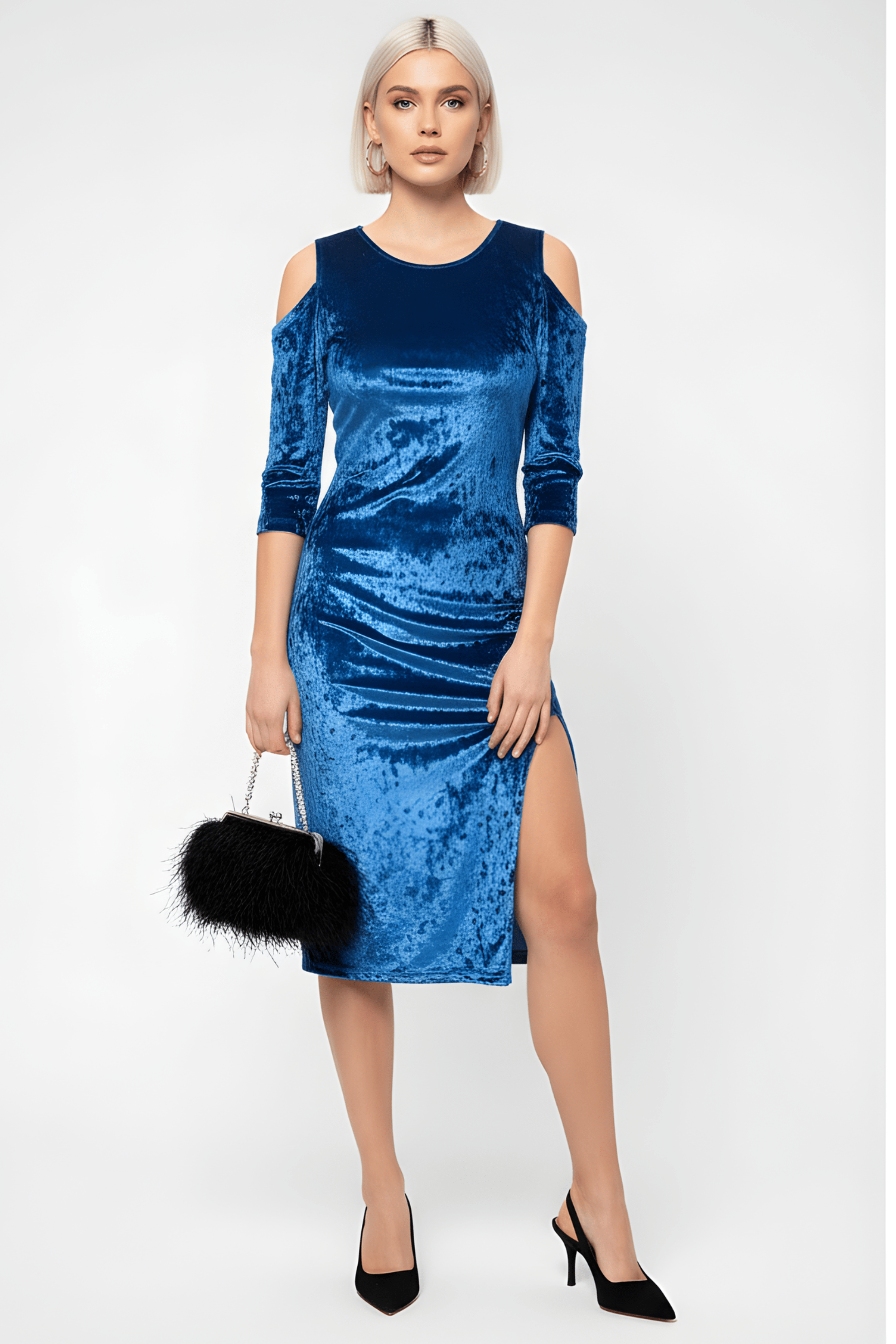 Vestido azul royal largo terciopelo hombro descubierto LolitasyL - lolitasyl.com