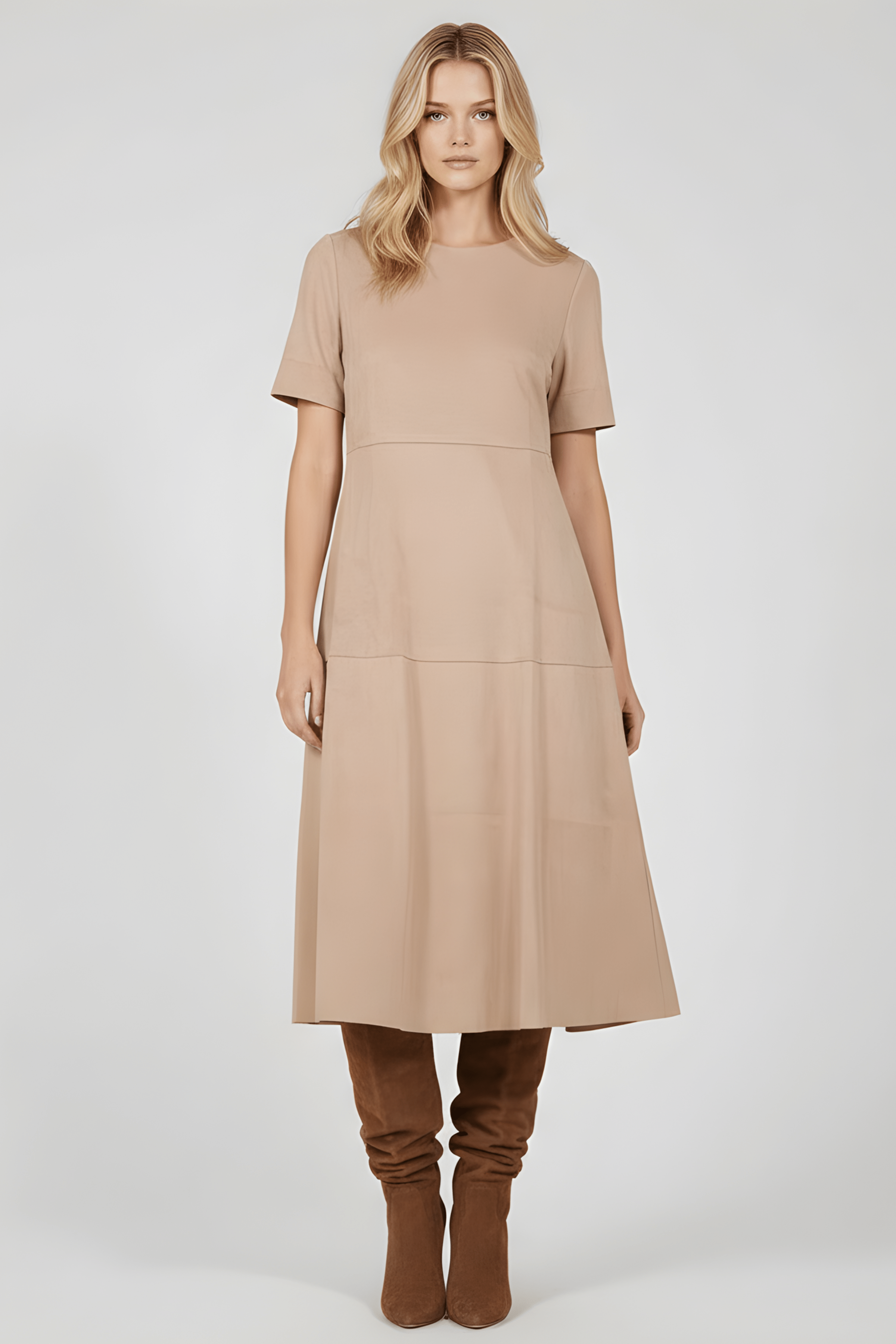 Vestido beige largo antelina acampanado Lolitas&L - lolitasyl.com