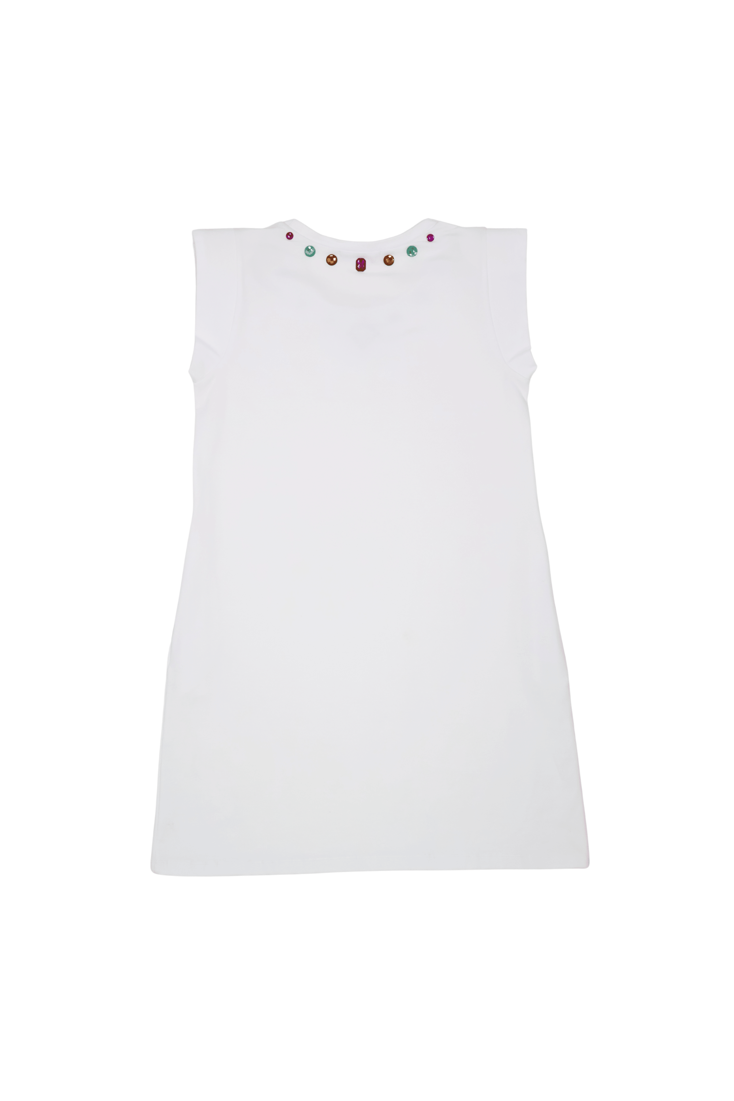 Vestido blanco corto sin mangas con pedreria en el escote Lolitas&L - lolitasyl.com