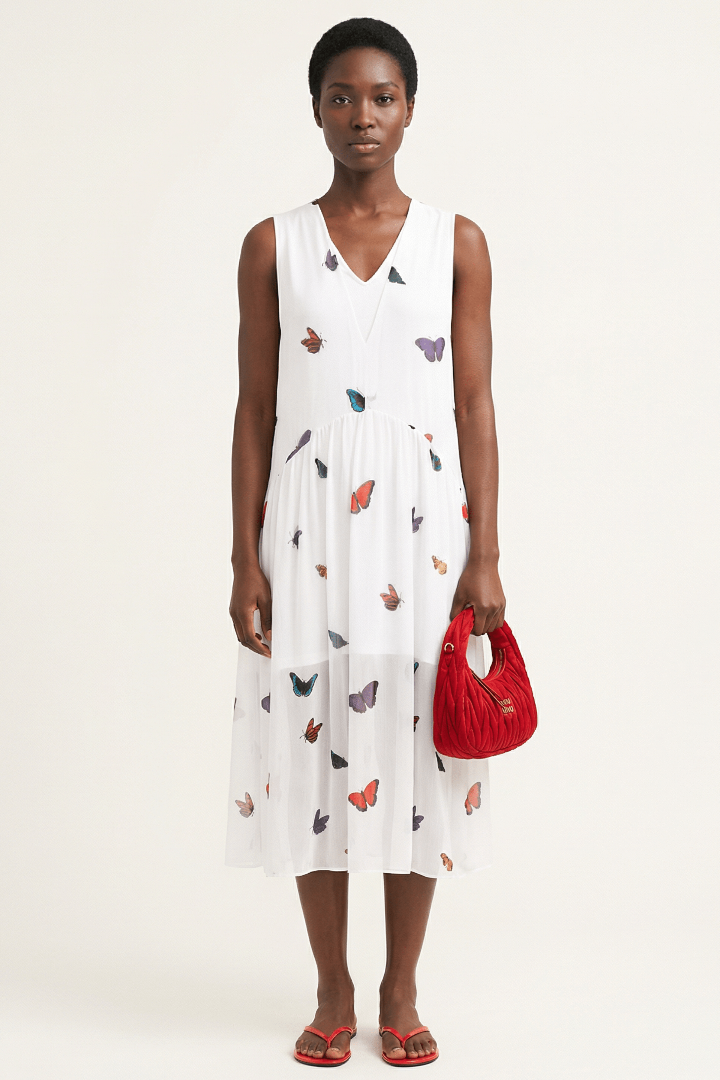 Vestido blanco estampado butterfly sin mangas Lolitas&L - lolitasyl.com