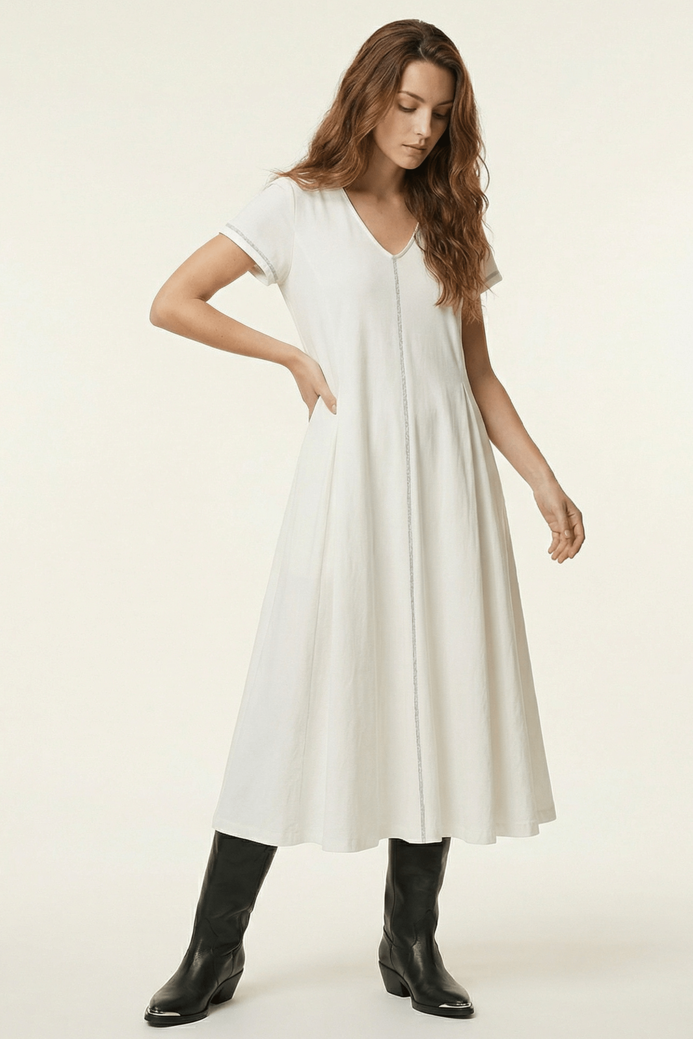 Vestido blanco largo con tira de lourex en el centro Lolitas&L - lolitasyl.com