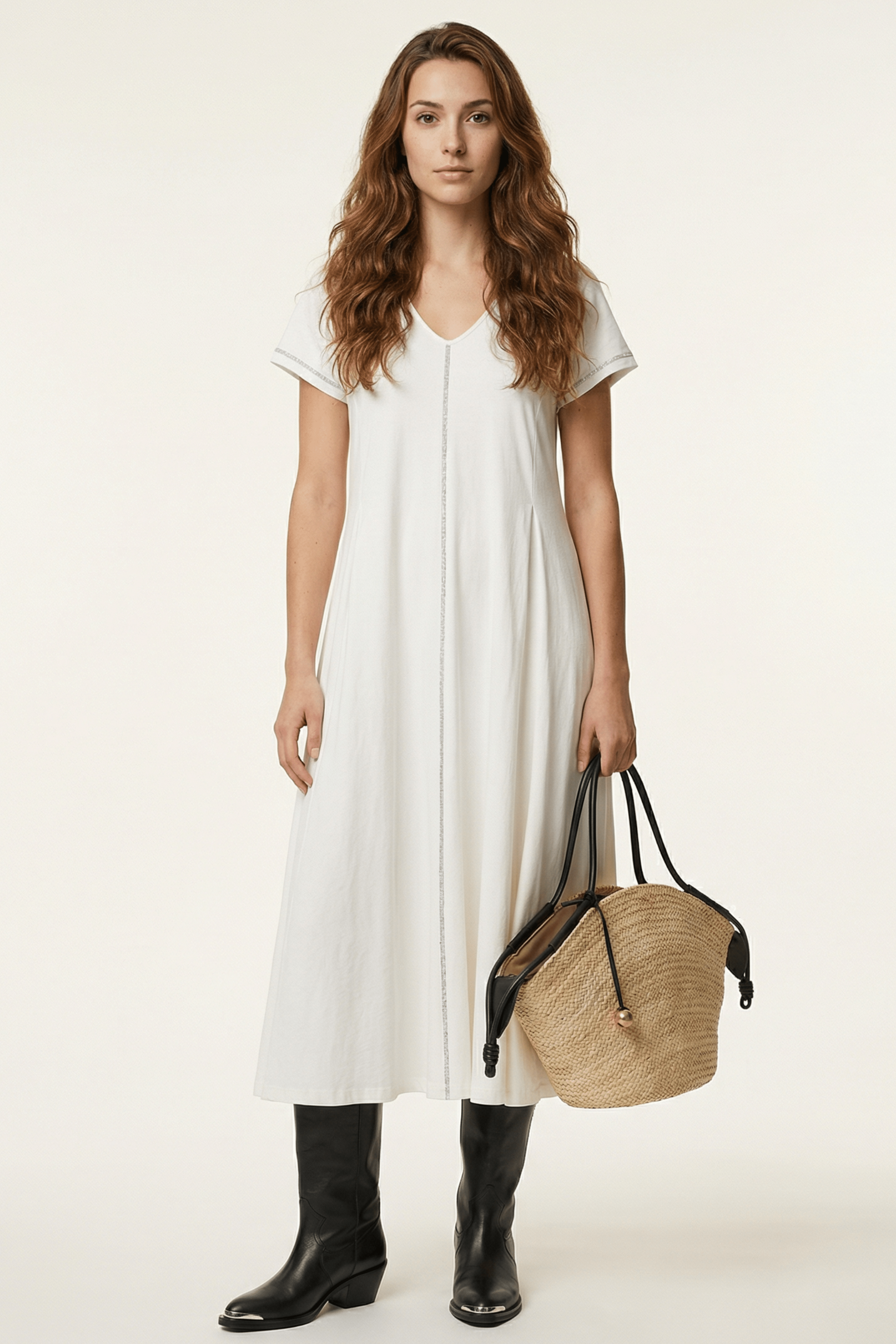 Vestido blanco largo con tira de lourex en el centro Lolitas&L - lolitasyl.com