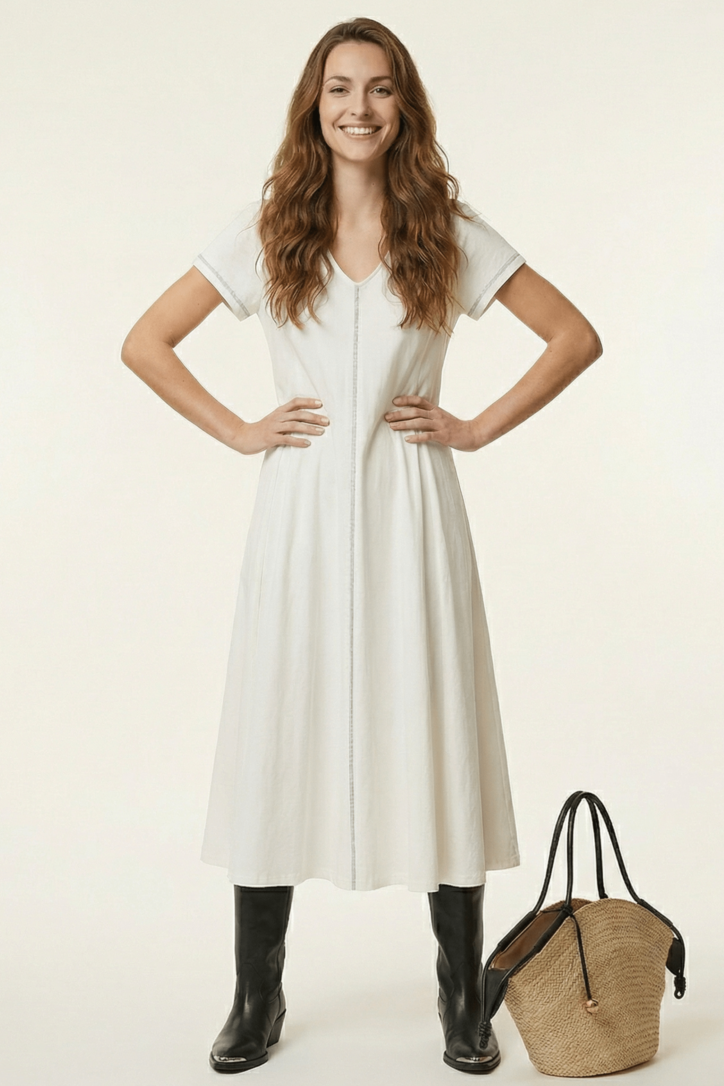 Vestido blanco largo con tira de lourex en el centro Lolitas&L - lolitasyl.com