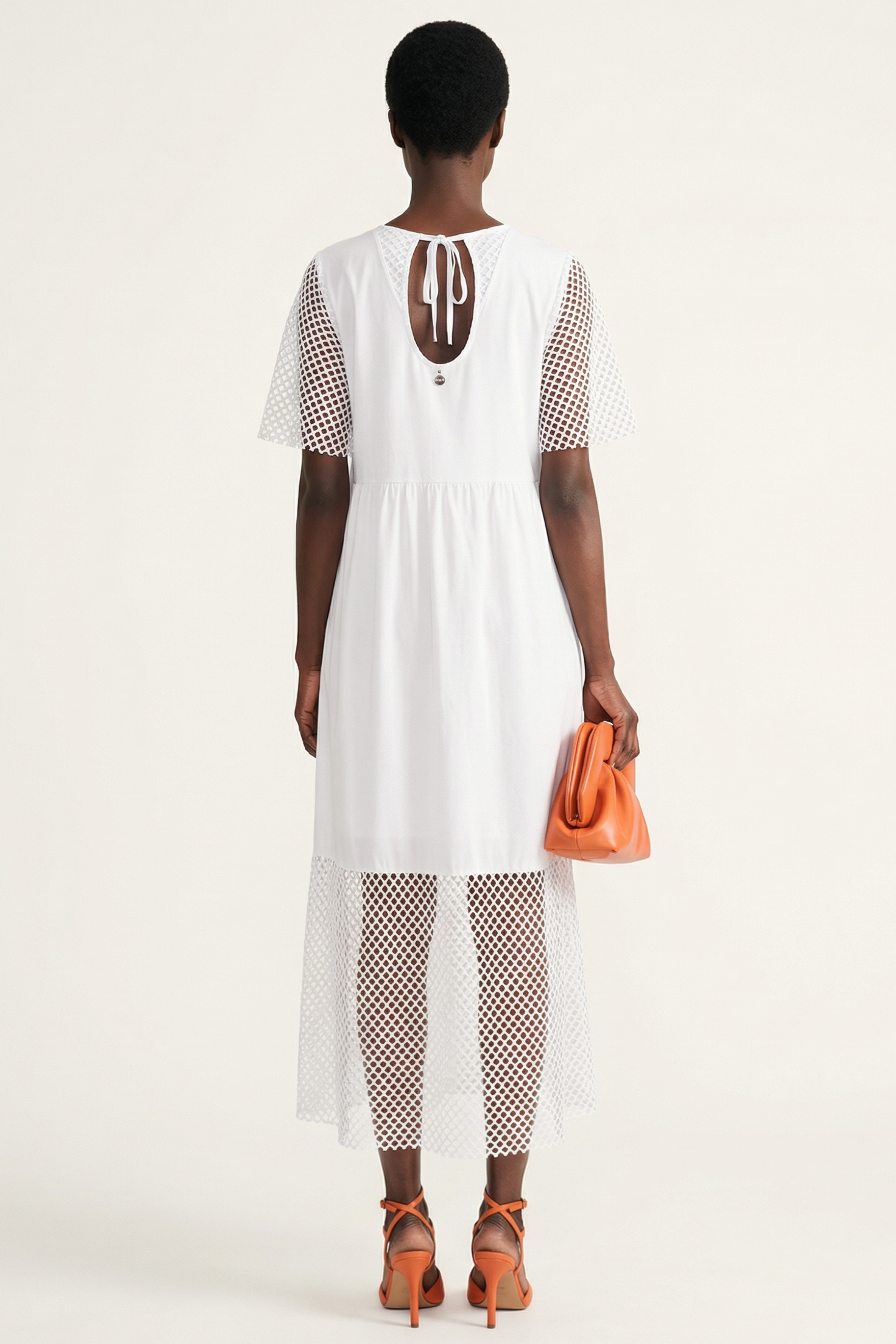 Vestido blanco largo mixto con rejilla y algodon Lolitas&L