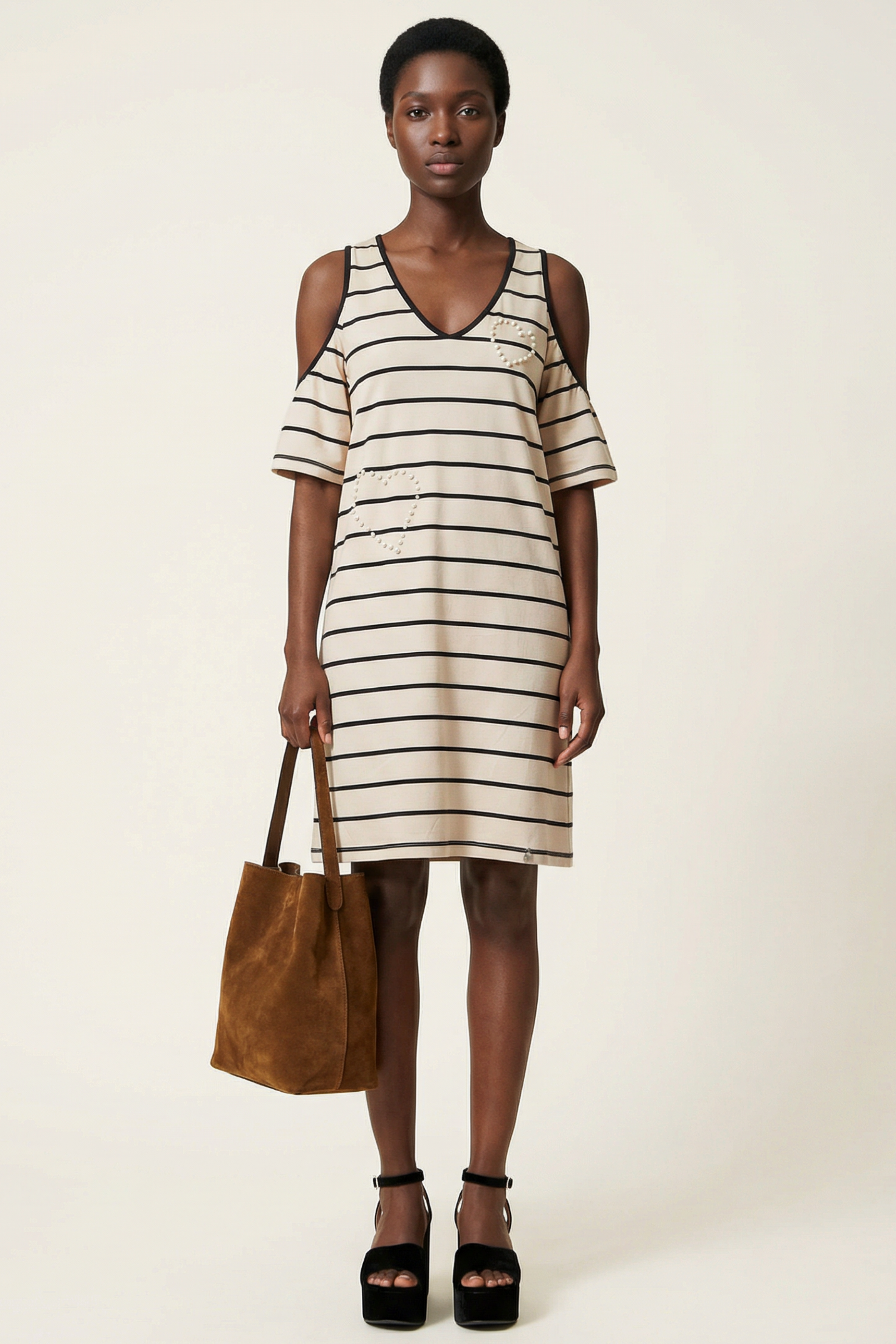 Vestido blanco rayas hombro descubierto Lolitas&L