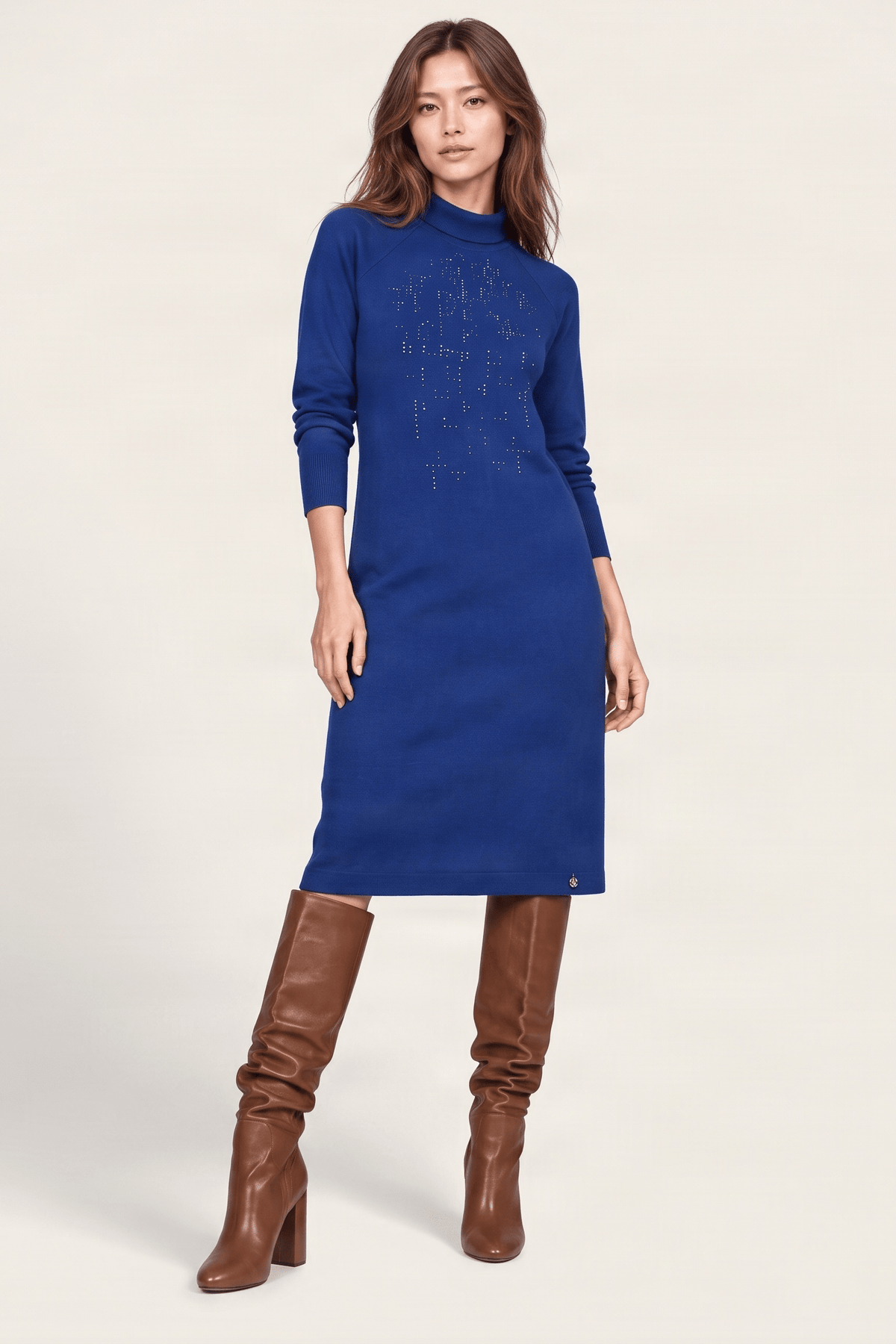 Vestido de punto azul con strass cuello alto Lolitas&L - lolitasyl.com