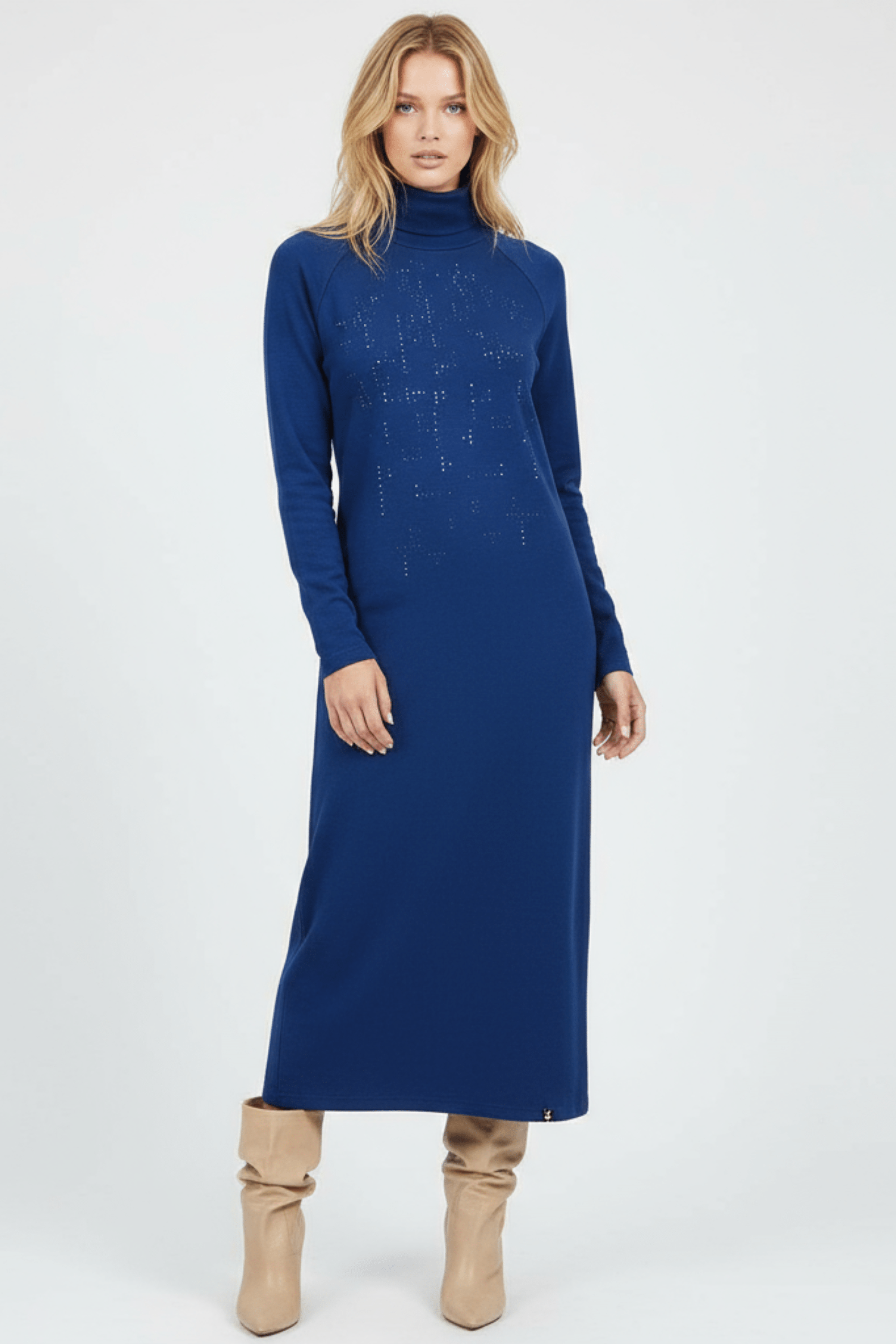 Vestido de punto azul con strass cuello alto Lolitas&L - lolitasyl.com