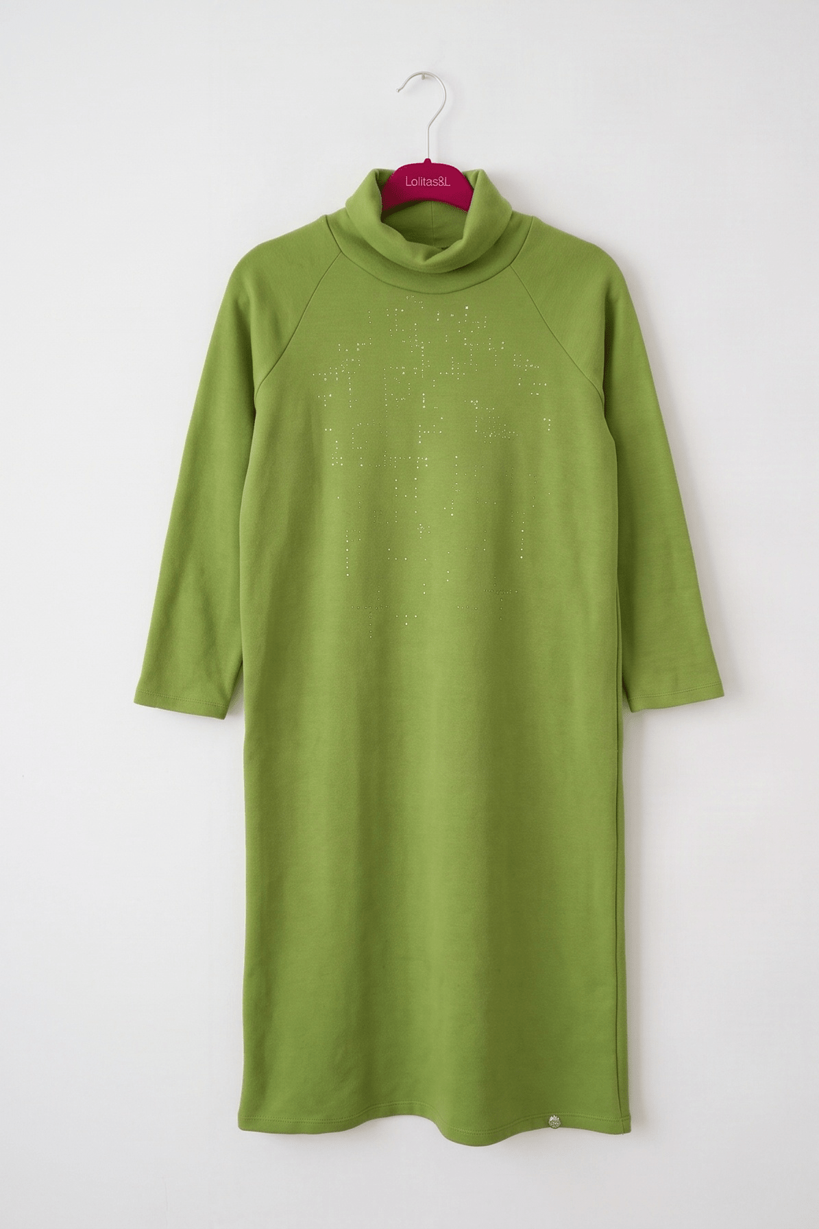 Vestido de Punto Verde con Cuello Alto y Strass Preloved - lolitasyl.com