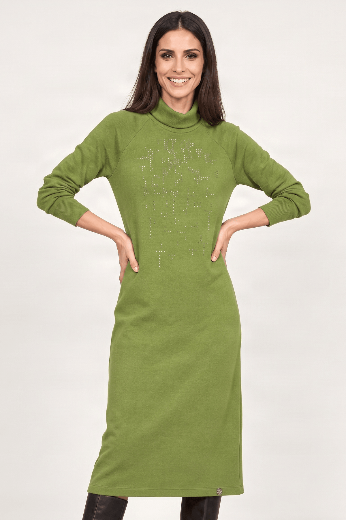 Vestido de punto verde con strass cuello alto Lolitas&L - lolitasyl.com