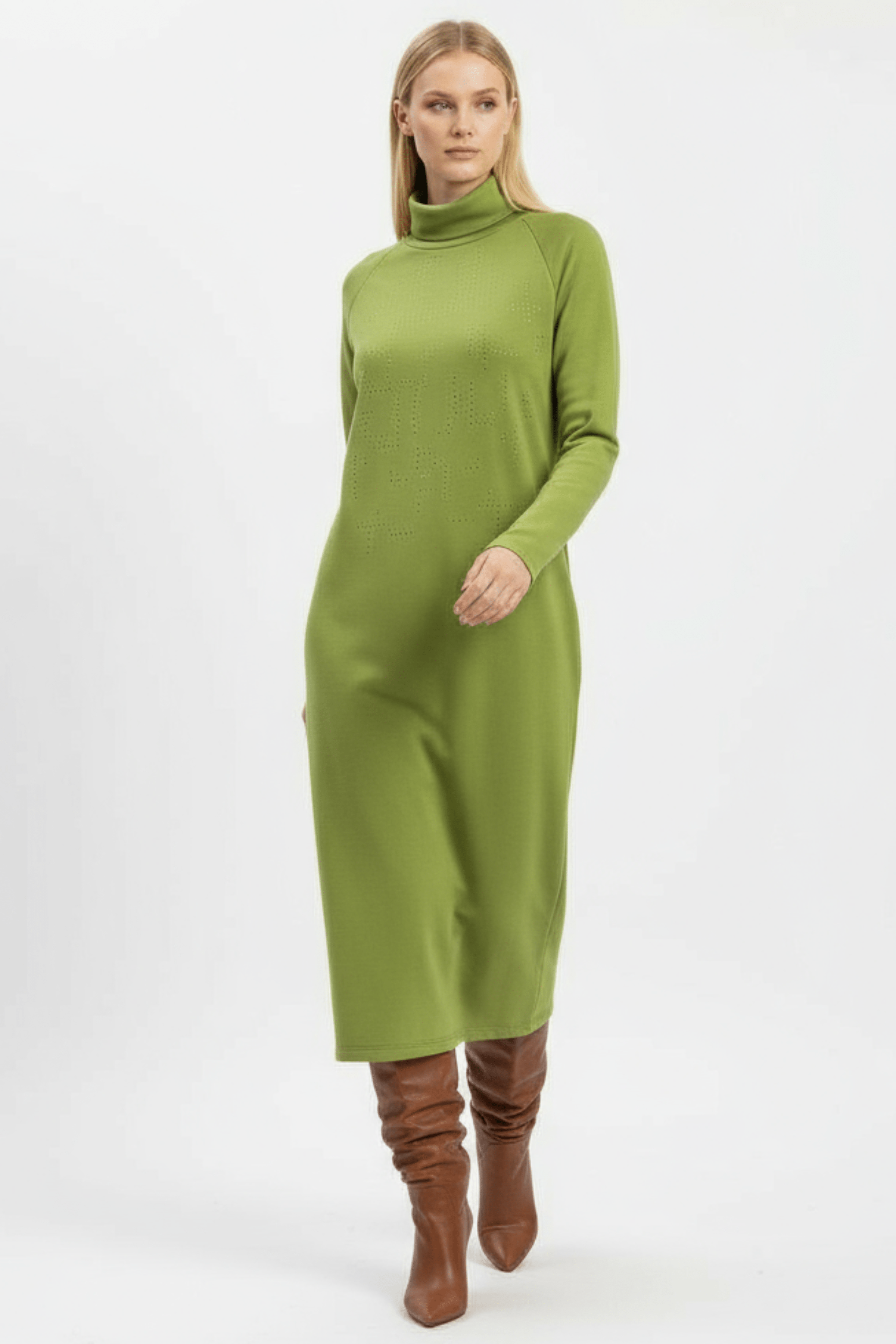 Vestido de punto verde con strass cuello alto Lolitas&L - lolitasyl.com