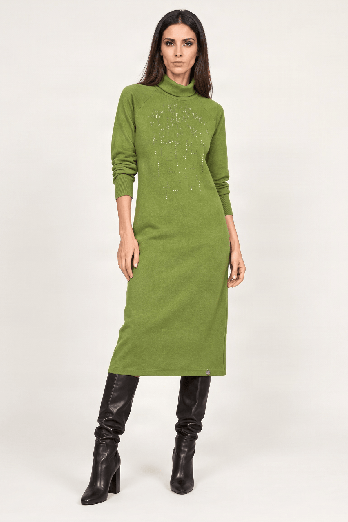 Vestido de punto verde con strass cuello alto Lolitas&L - lolitasyl.com