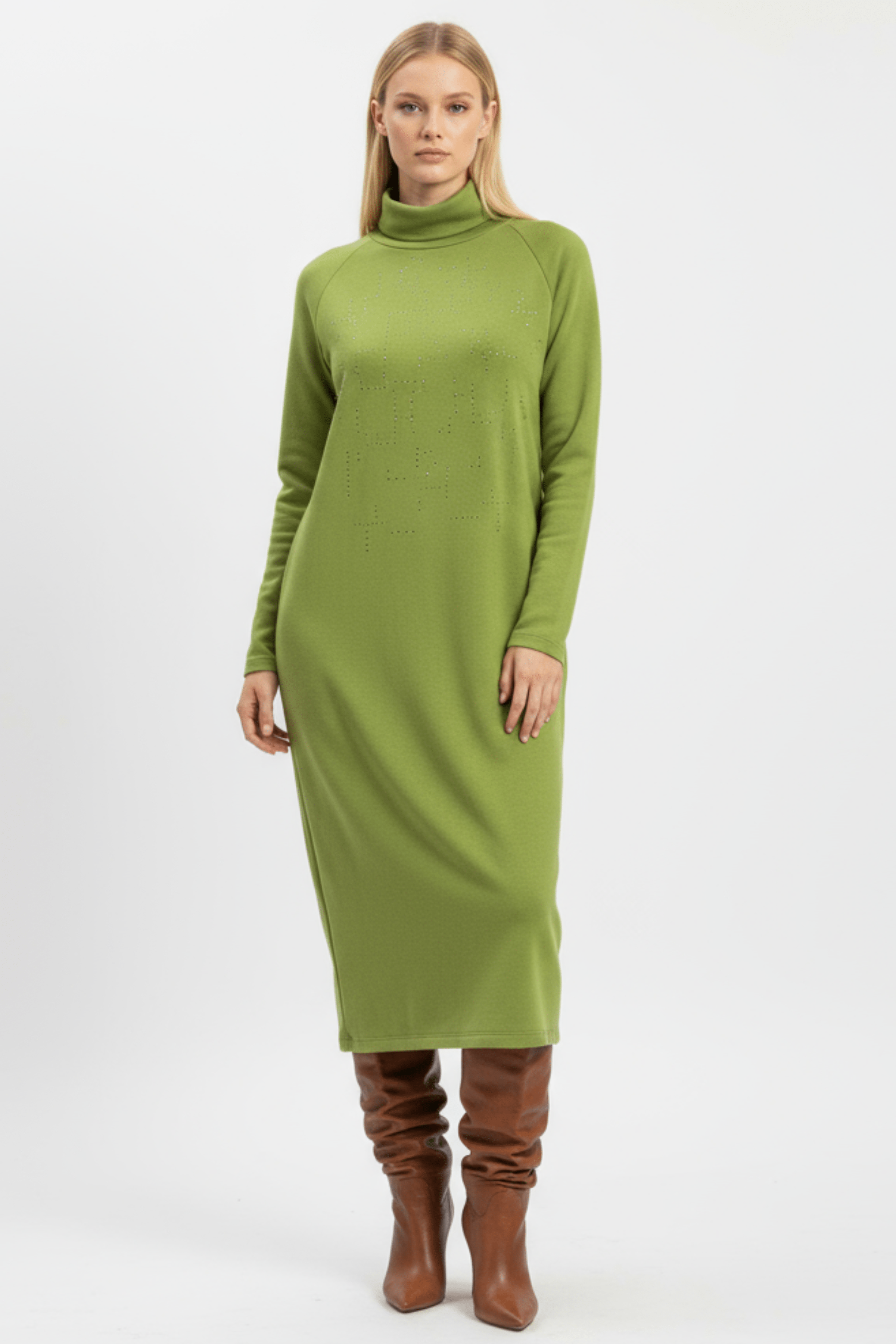 Vestido de punto verde con strass cuello alto Lolitas&L - lolitasyl.com