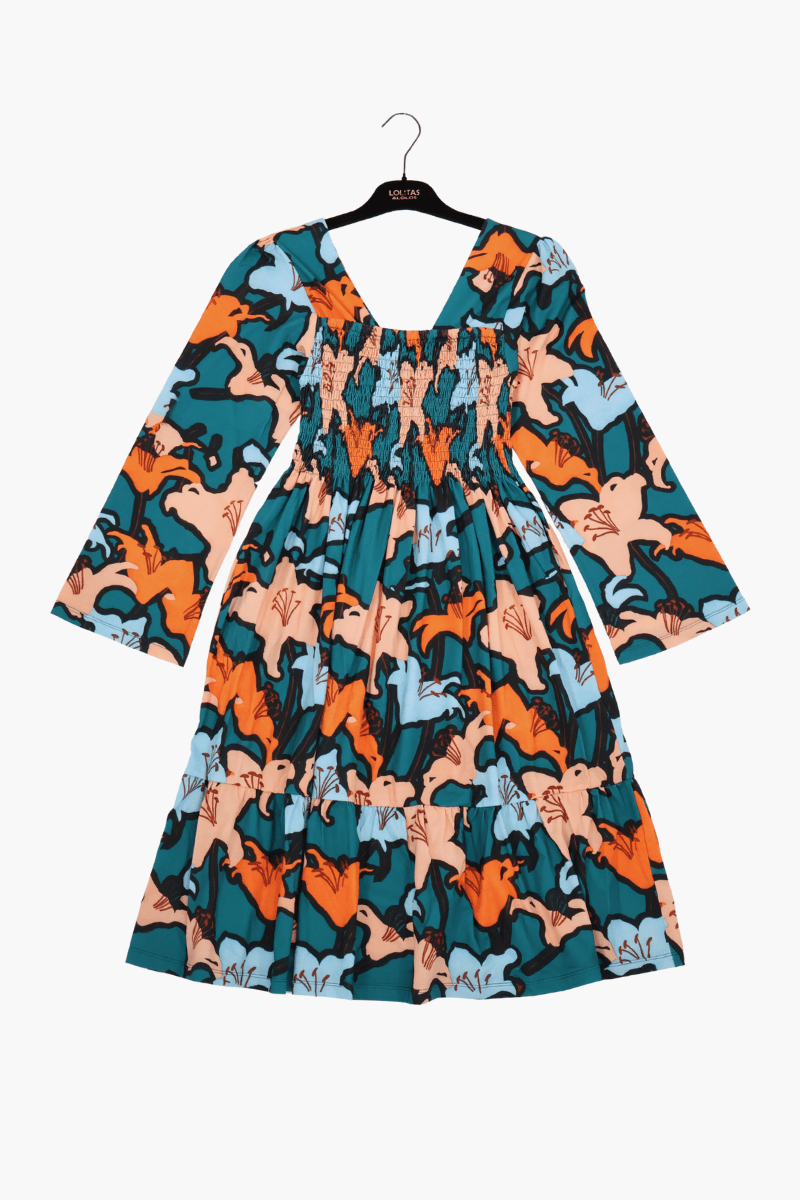 Vestido estampado Preloved flores pecho nido de abeja Lolitas&L - lolitasyl.com