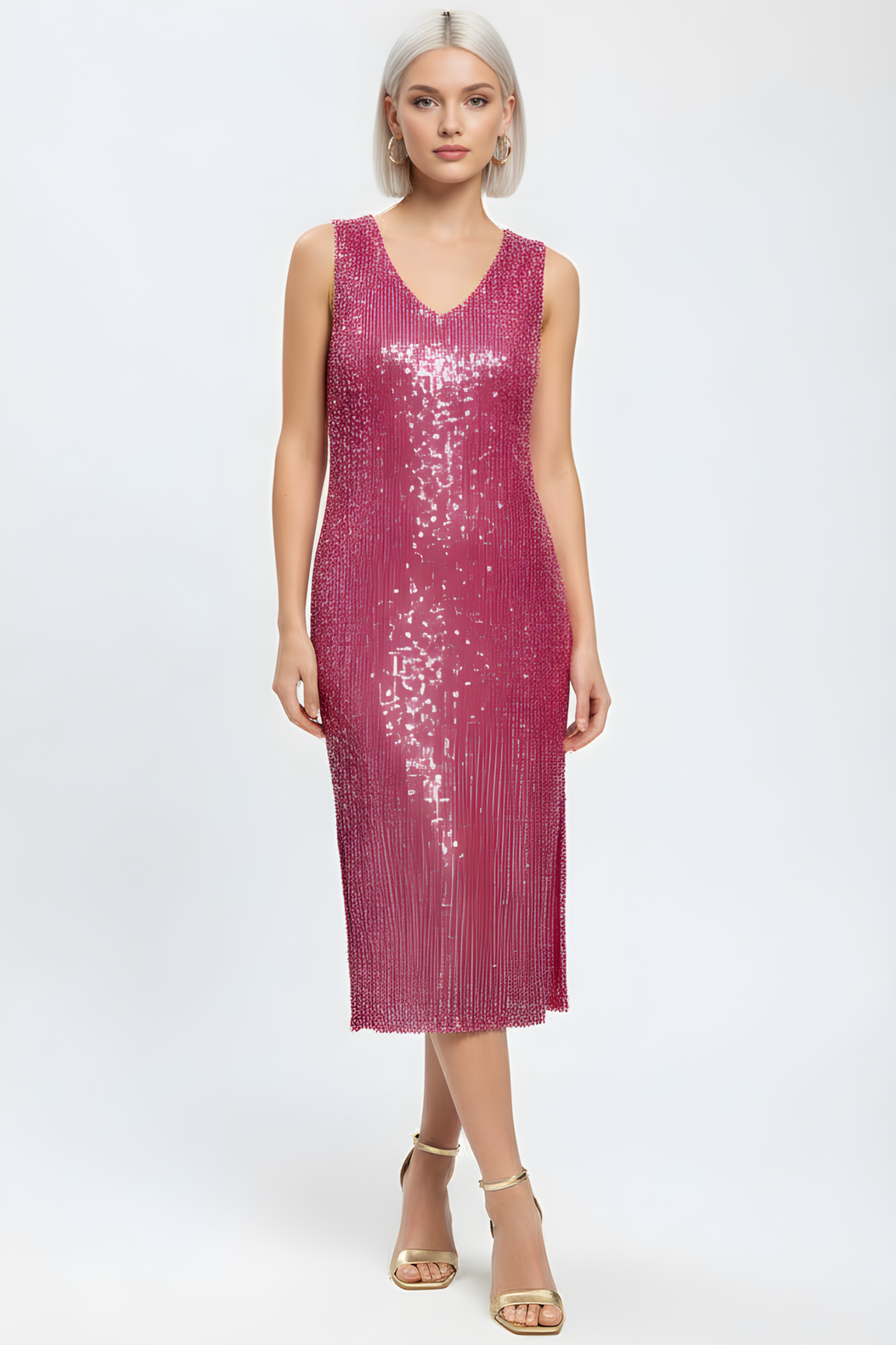 Vestido fiesta fucsia largo lentejuelas LolitasyL