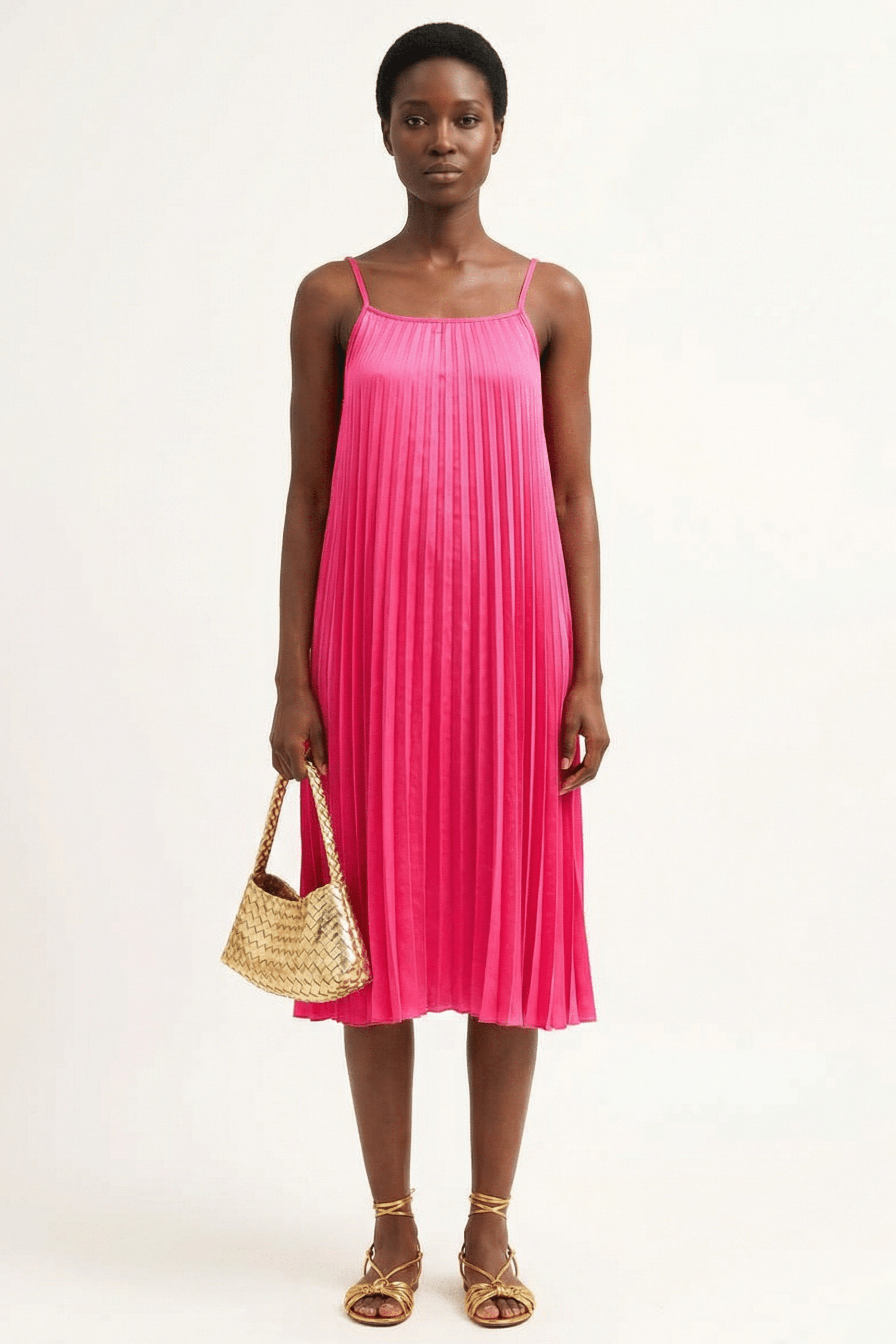 Vestido fucsia corto de tirantes plisado Lolitas&L - lolitasyl.com