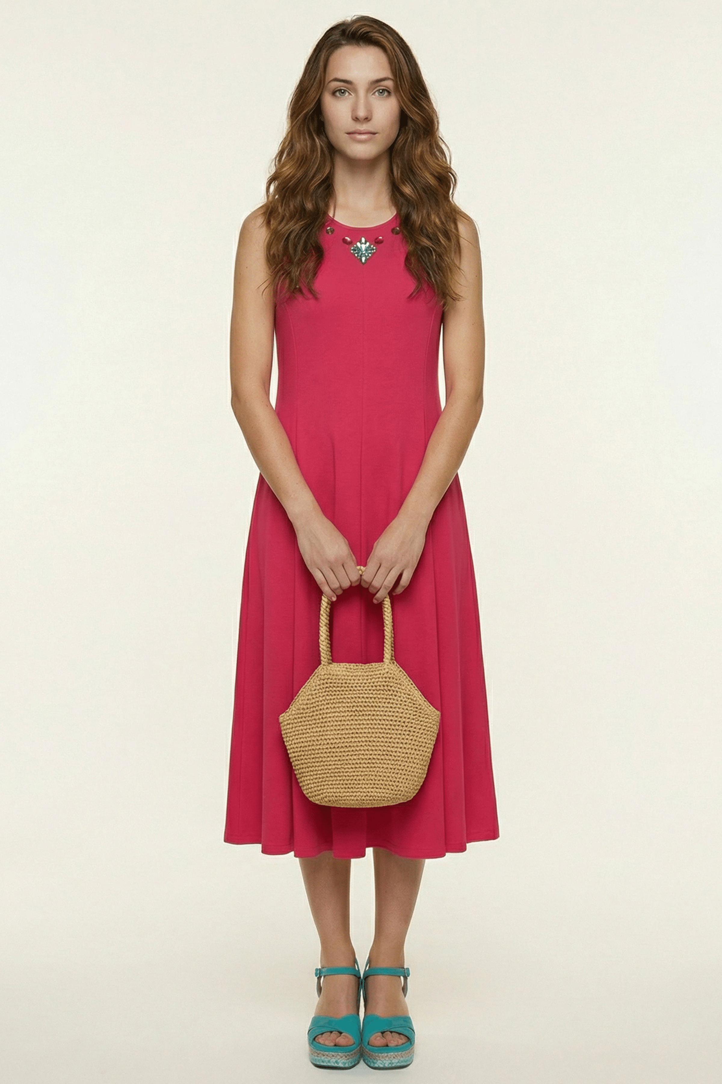 Vestido largo fucsia con pedreria en el escote Lolitas&L - lolitasyl.com