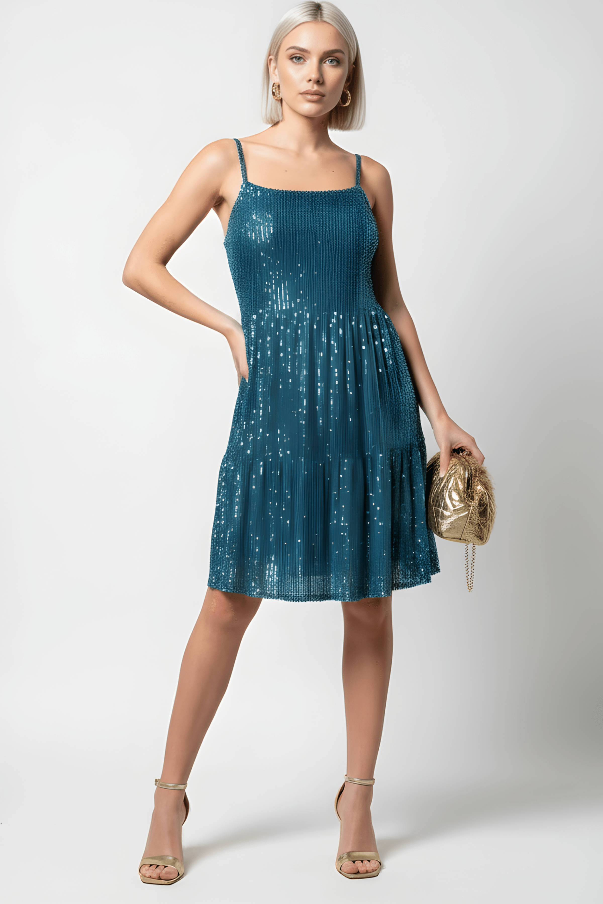 Vestido lentejuelas azul con tirantes corto LolitasyL - lolitasyl.com