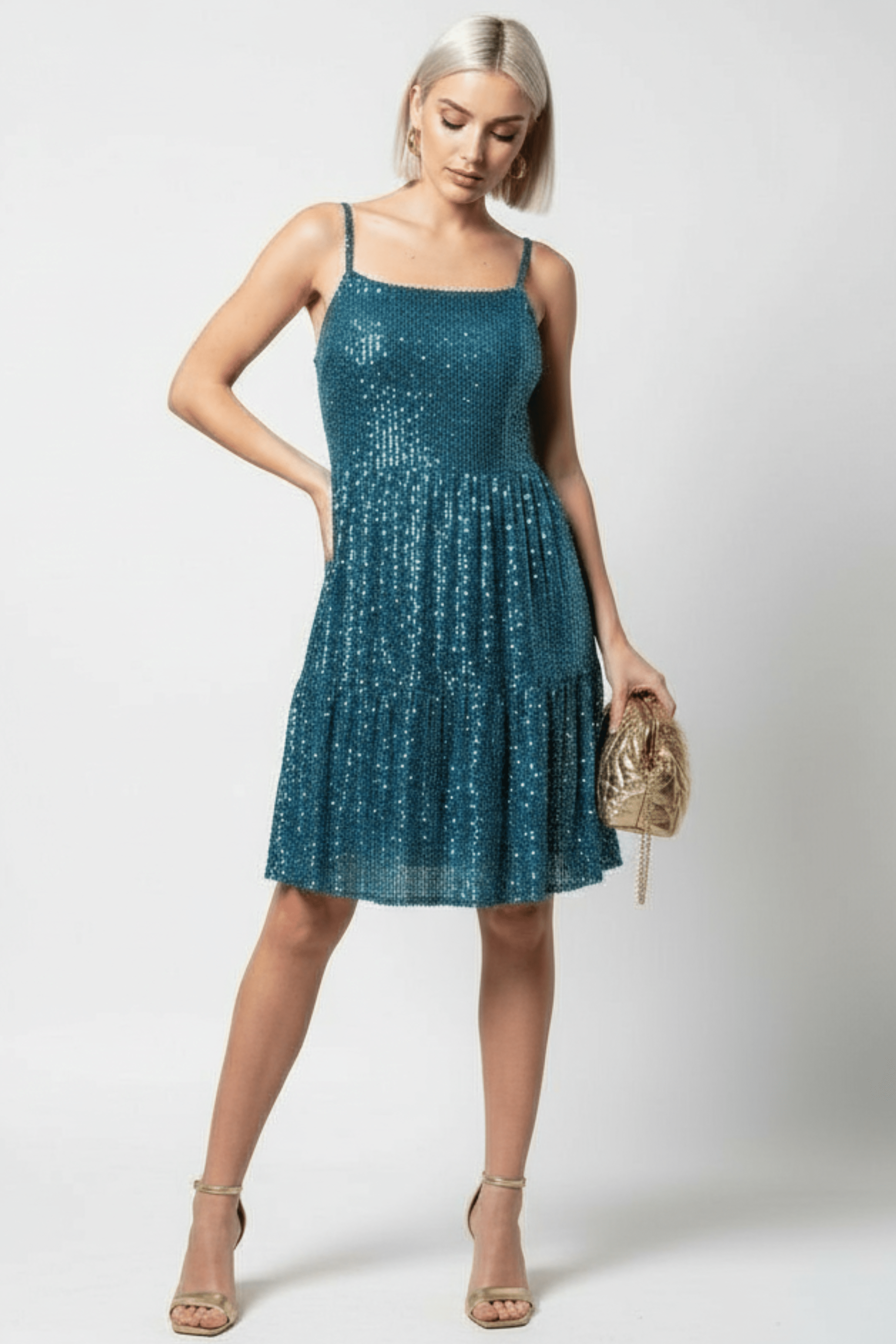 Vestido lentejuelas azul con tirantes corto LolitasyL - lolitasyl.com