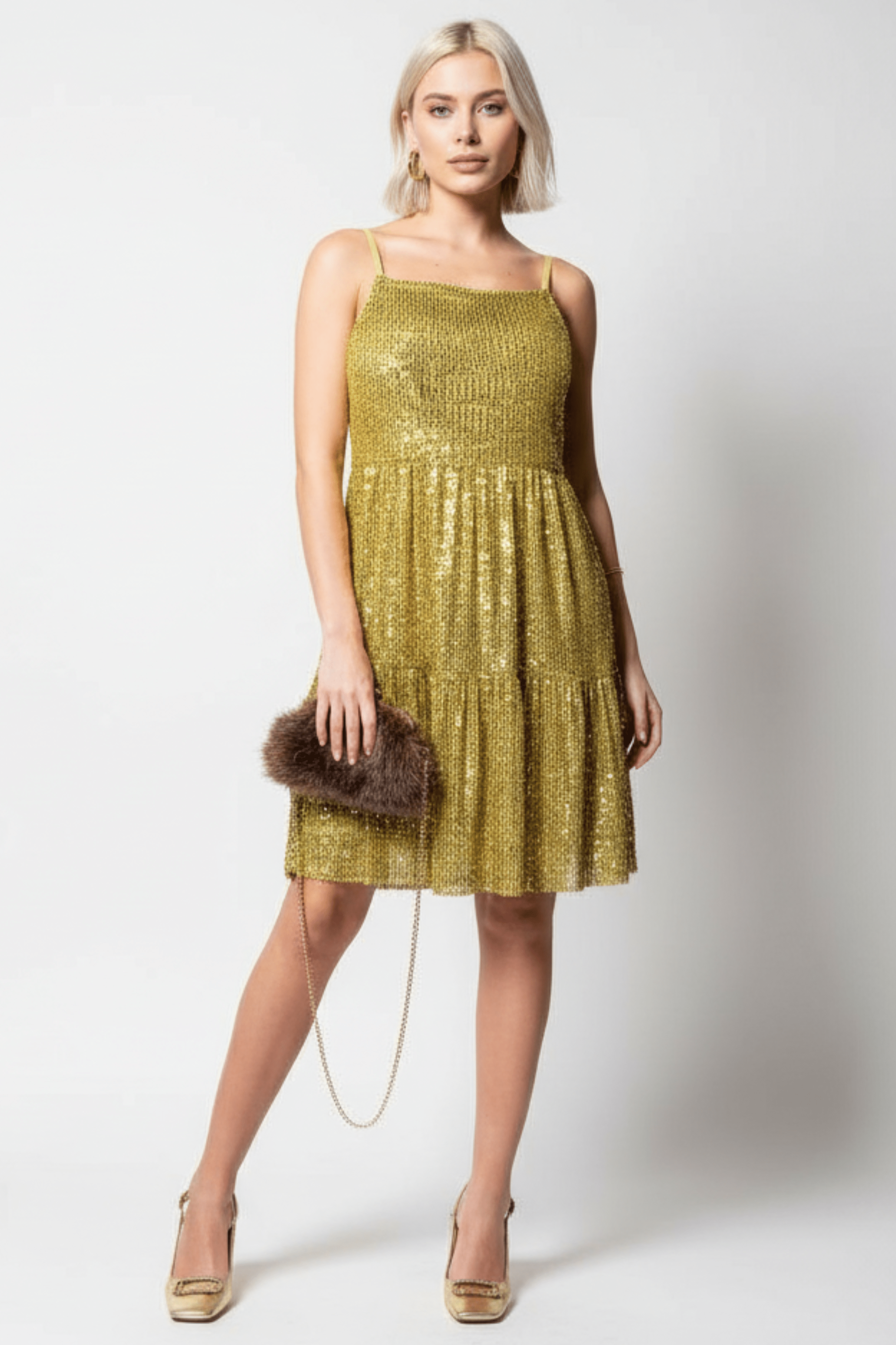 Vestido lentejuelas dorado con tirantes corto LolitasyL - lolitasyl.com